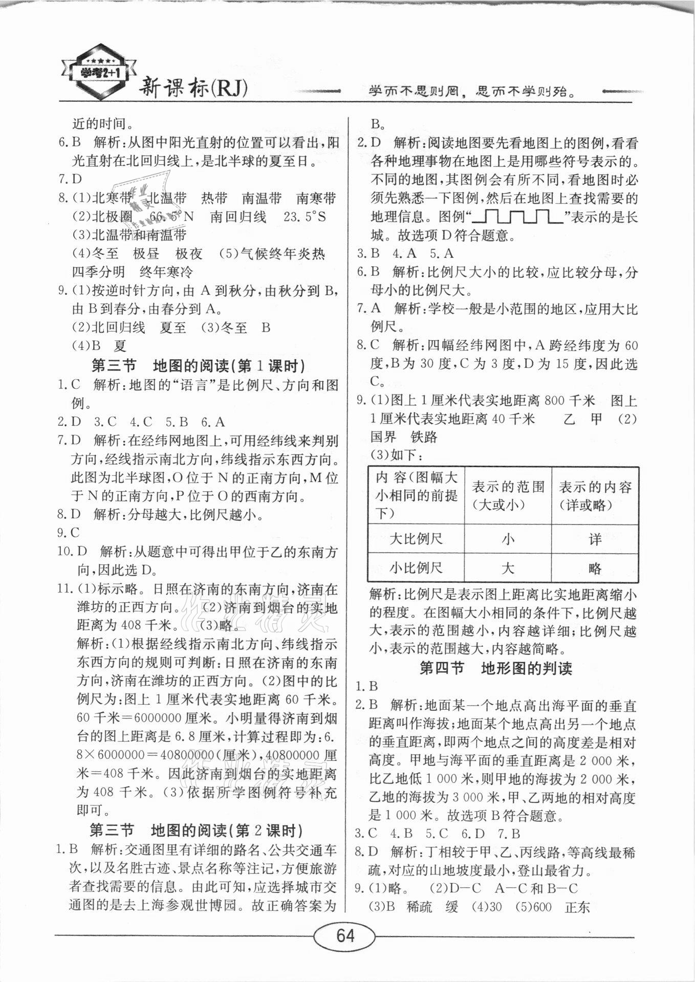 2020年隨堂10分鐘七年級(jí)地理上冊(cè)人教版 參考答案第2頁(yè)