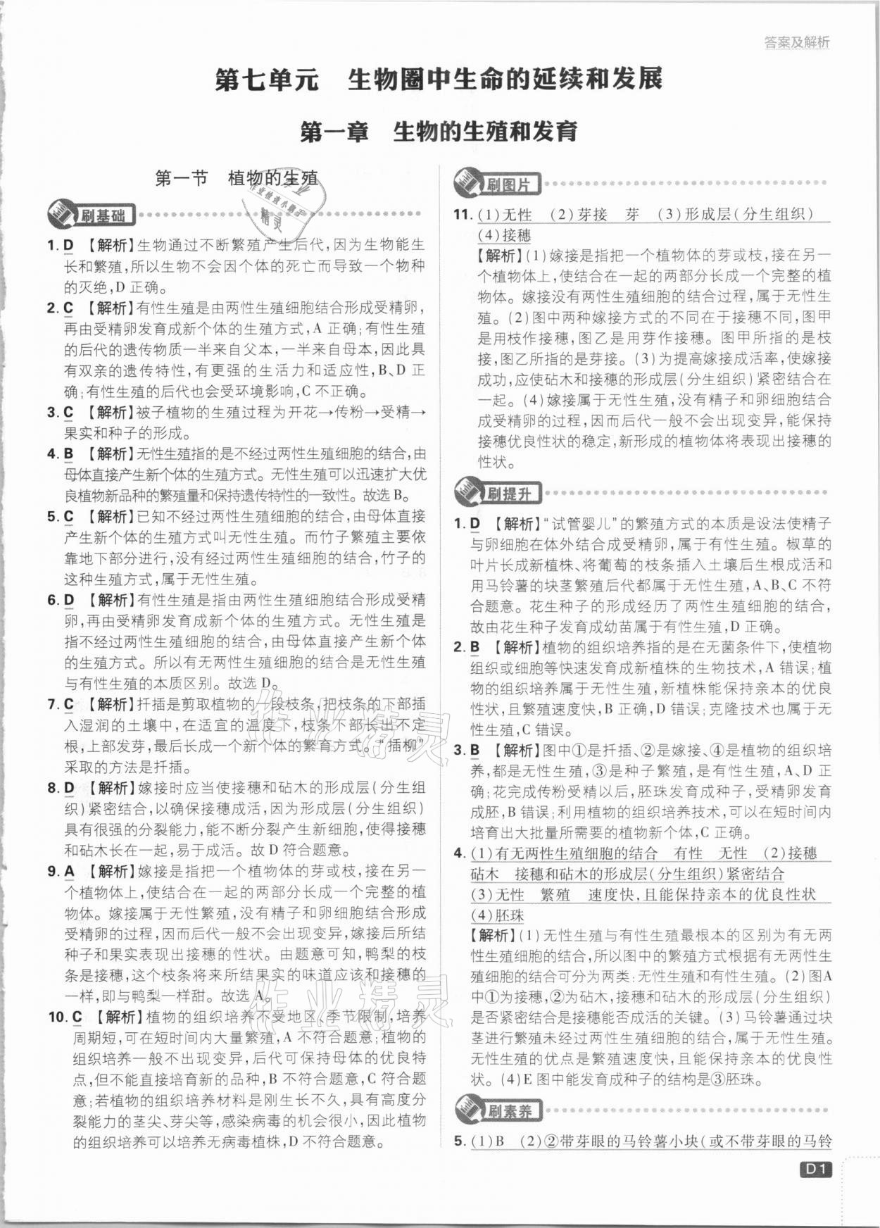 2021年初中必刷題八年級(jí)生物下冊(cè)人教版 參考答案第1頁(yè)