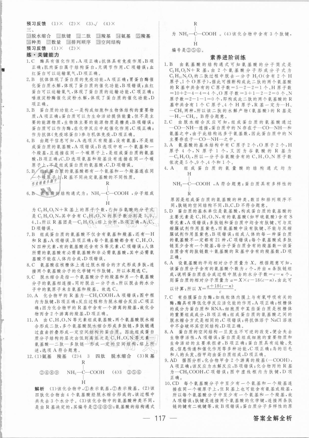 2020年绿色通道45分钟课时作业与单元测评高中生物学必修第一册人教版 参考答案第8页