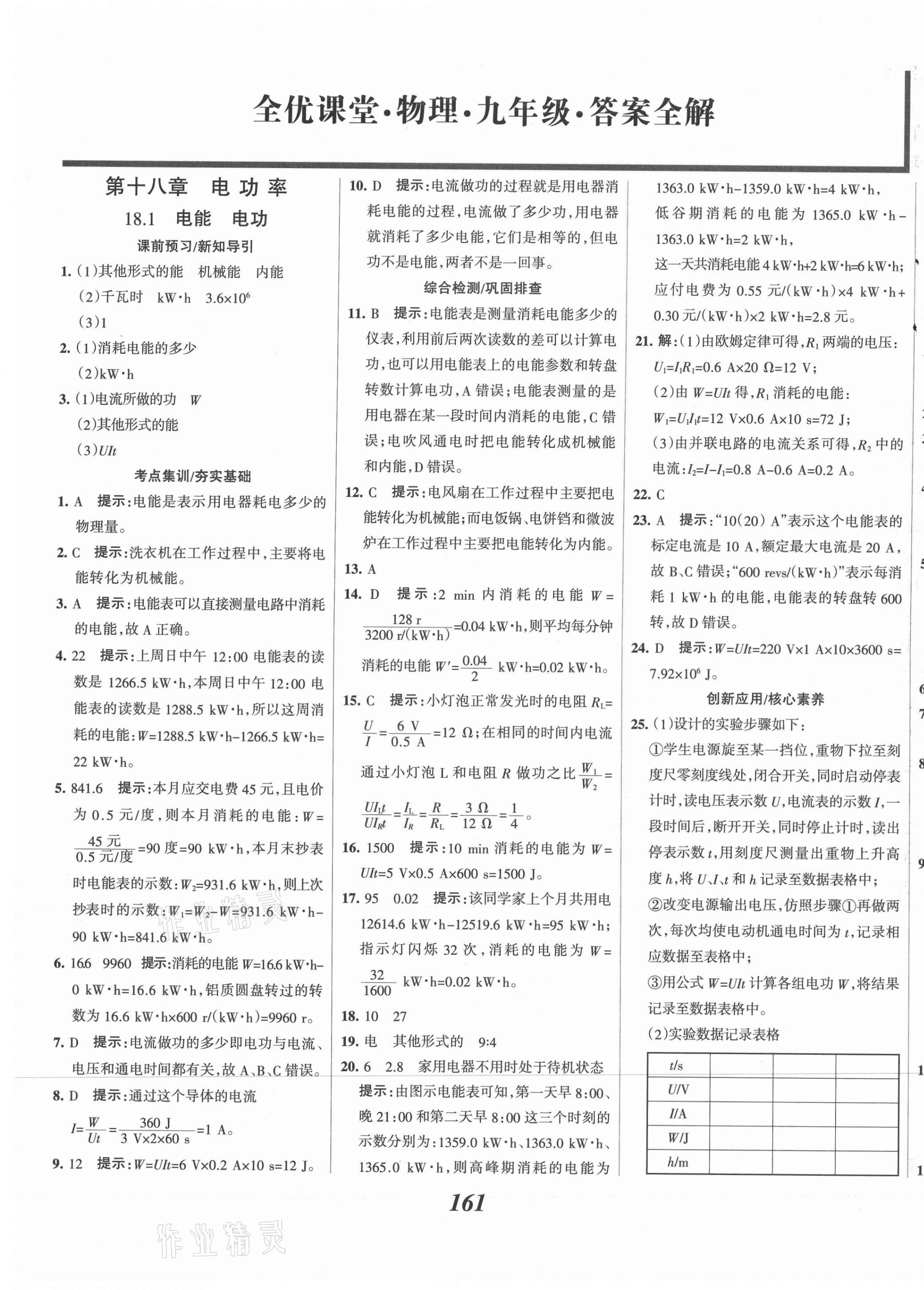 2021年全優(yōu)課堂考點集訓與滿分備考九年級物理全一冊下人教版 第1頁