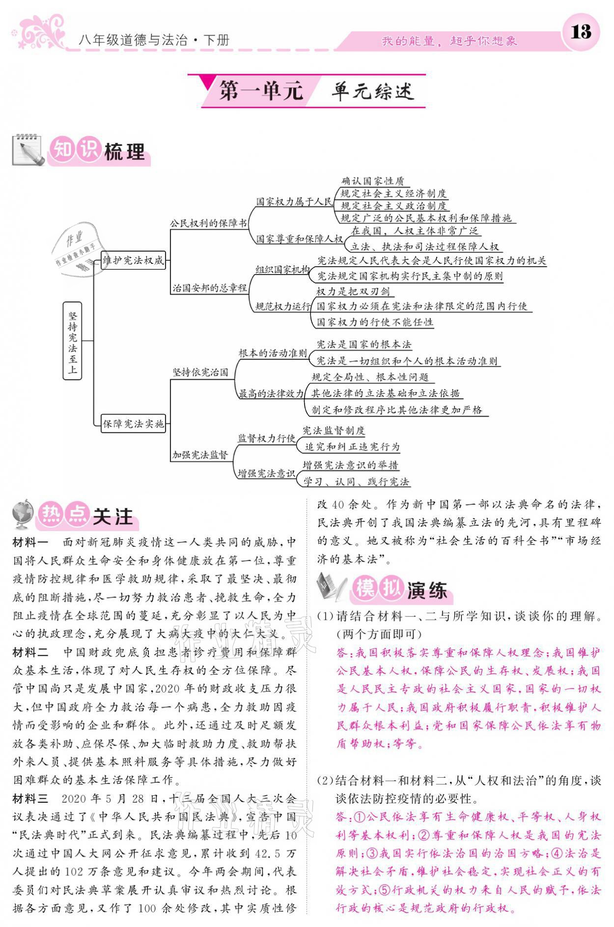 2021年課堂點睛八年級道德與法治下冊人教版 參考答案第13頁