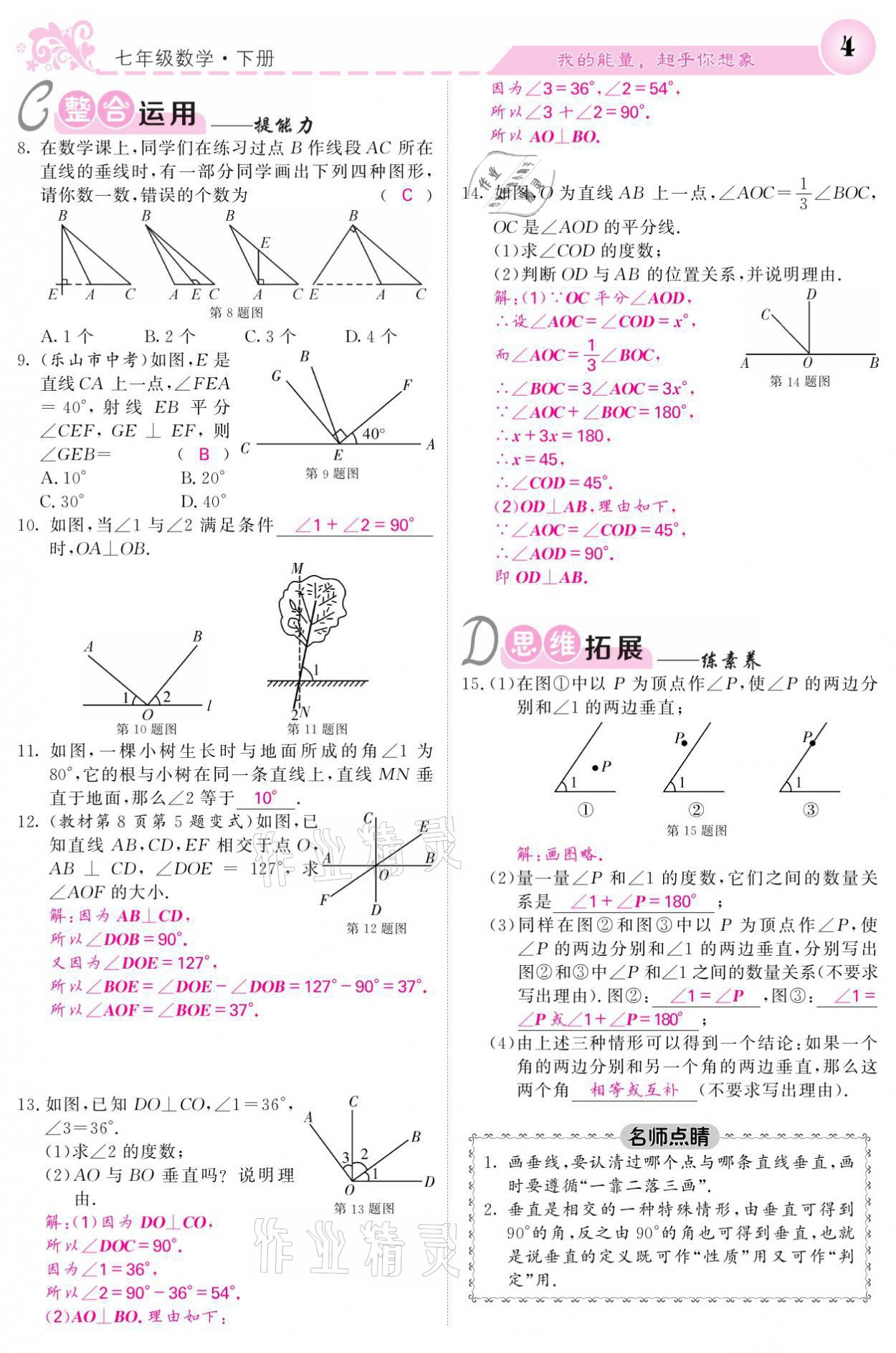 2021年課堂點睛七年級數(shù)學(xué)下冊人教版 參考答案第4頁