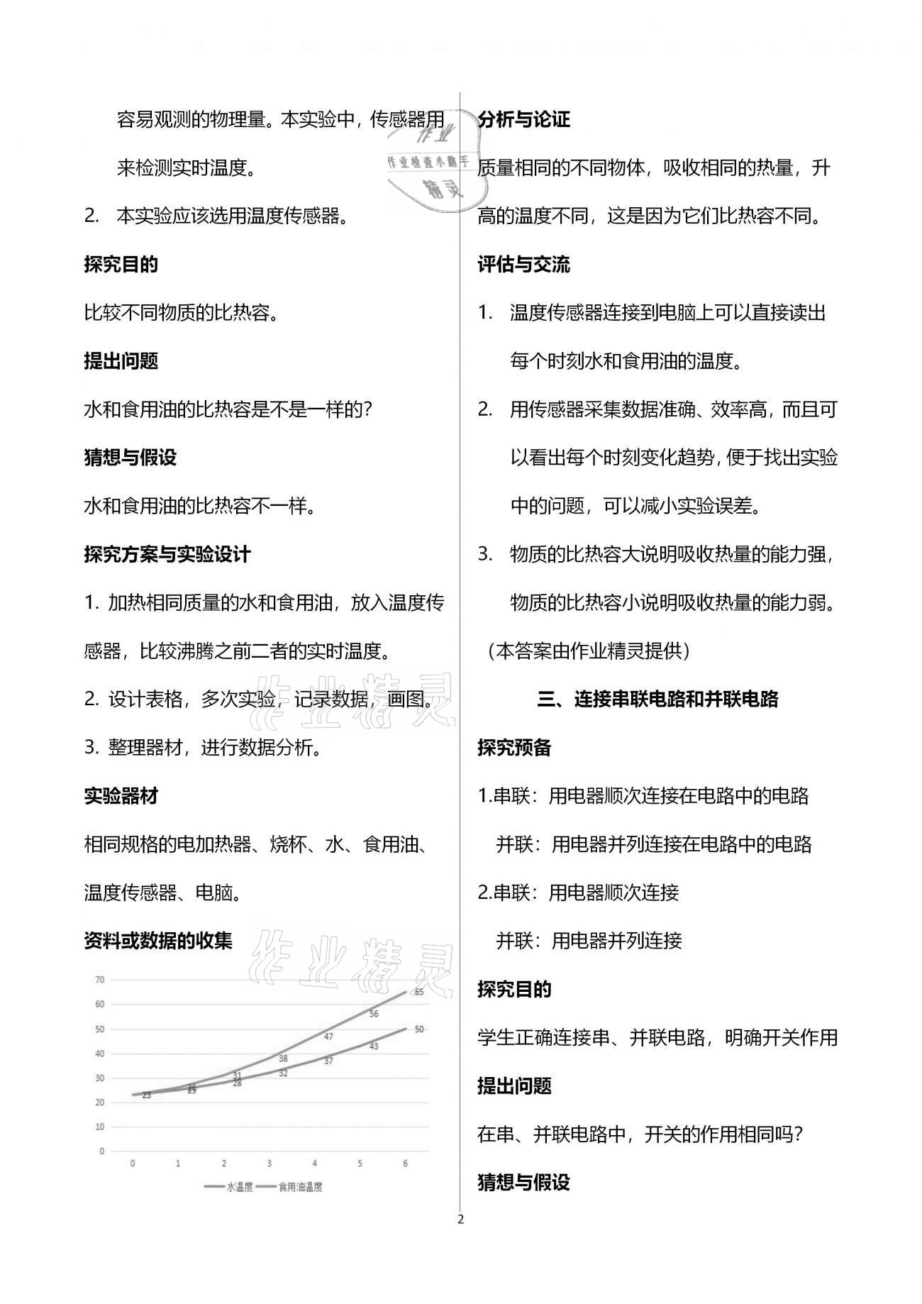 2020年实验与探究报告册九年级物理全一册人教版 第2页