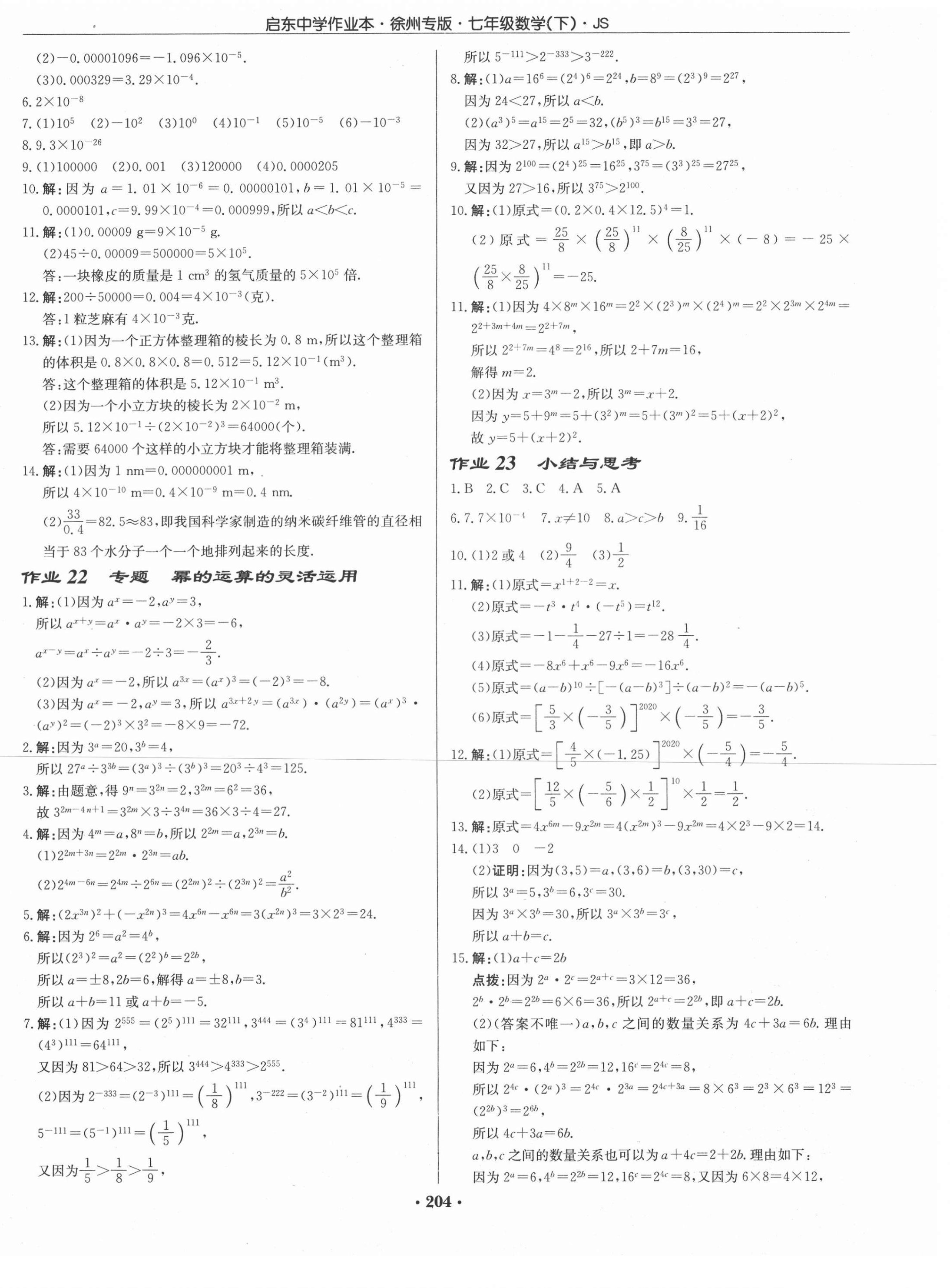 2021年启东中学作业本七年级数学下册江苏版徐州专版 第10页