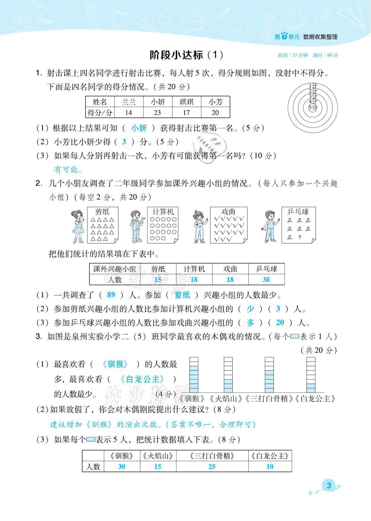 2021年综合应用创新题典中点二年级数学下册人教版福建专版 参考答案第3页