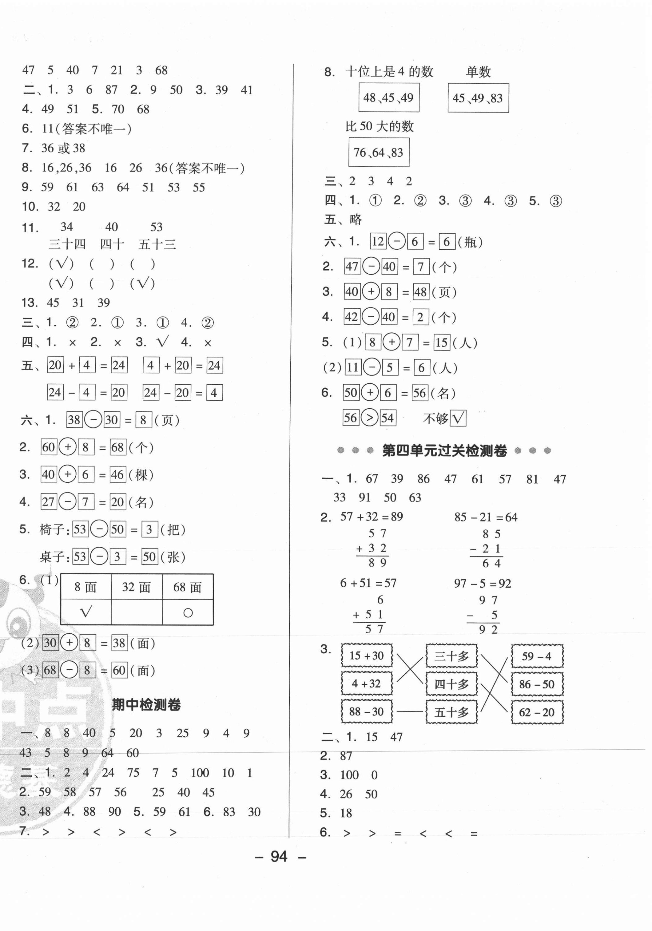 2021年綜合應用創(chuàng)新題典中點一年級數(shù)學下冊蘇教版 參考答案第2頁