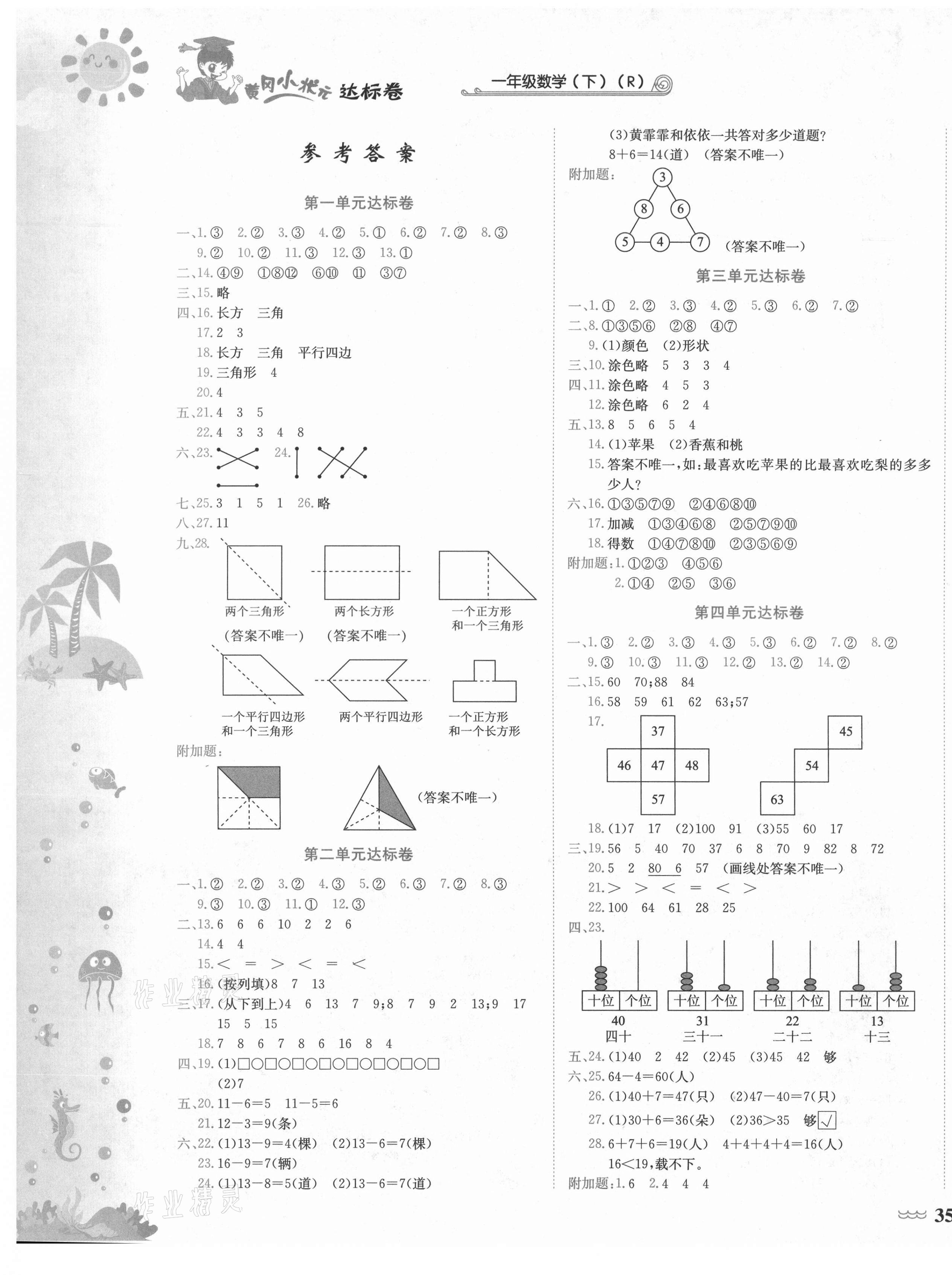 2021年黃岡小狀元達(dá)標(biāo)卷一年級(jí)數(shù)學(xué)下冊(cè)人教版 第1頁