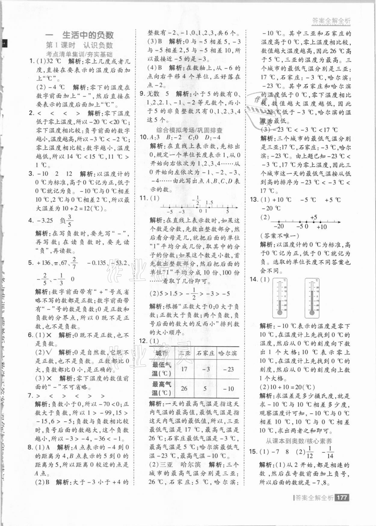 2021年考点集训与满分备考六年级数学下册冀教版 参考答案第1页