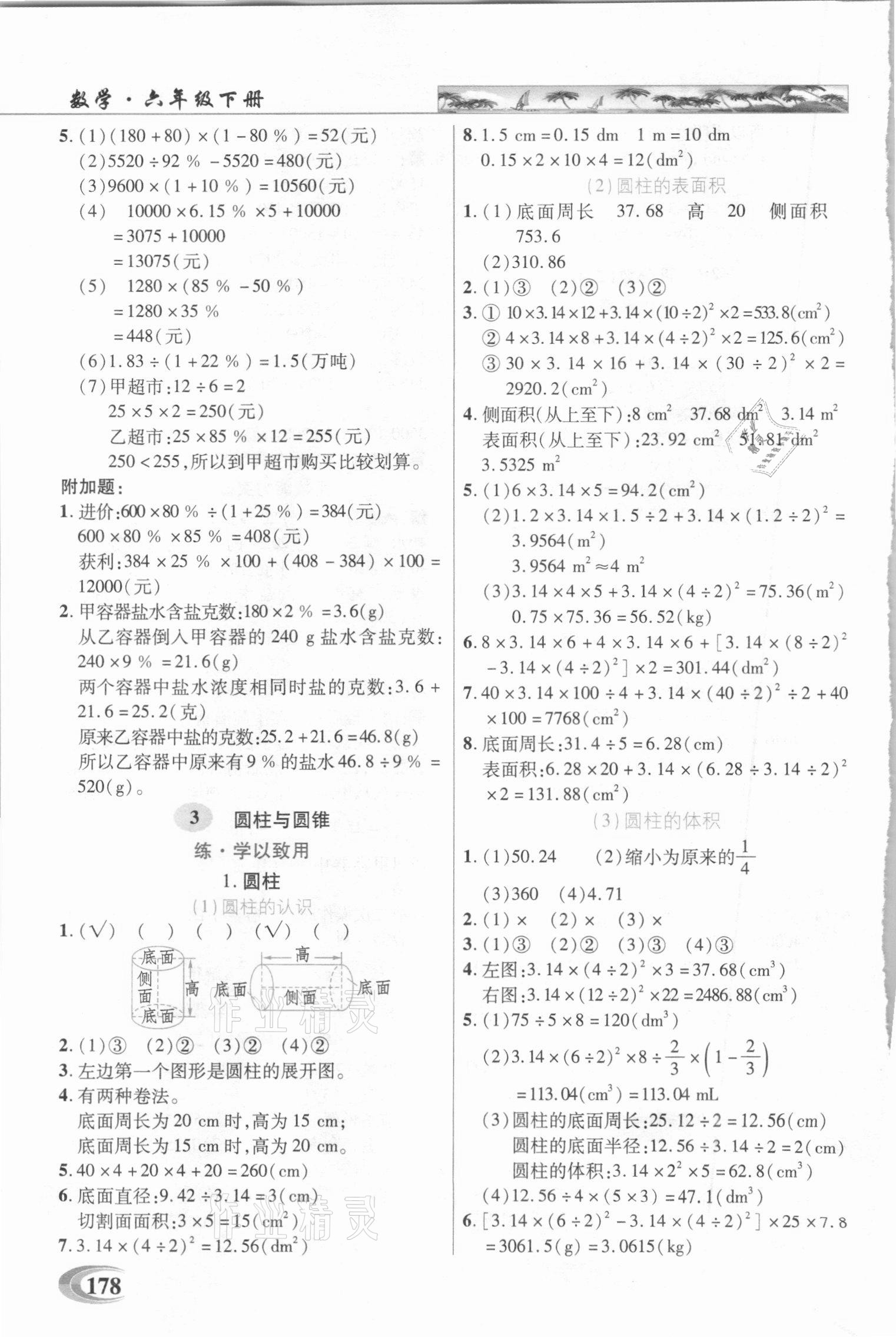 2021年世纪英才引探练创英才教程六年级数学下册人教版 参考答案第3页