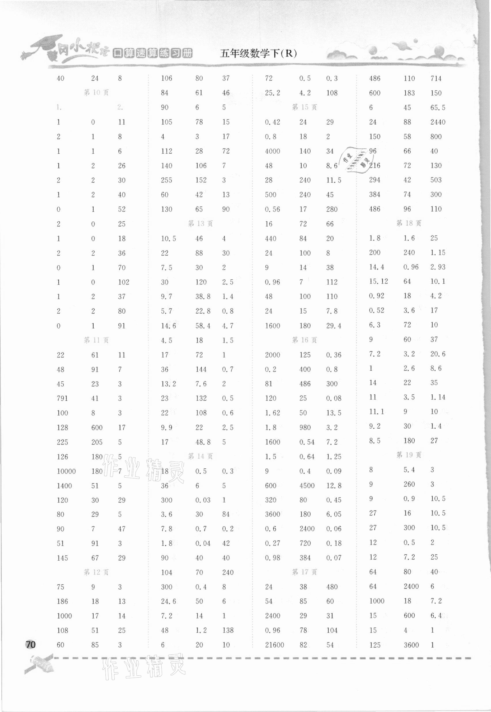 2021年黄冈小状元口算速算练习册五年级数学下册人教版 第2页