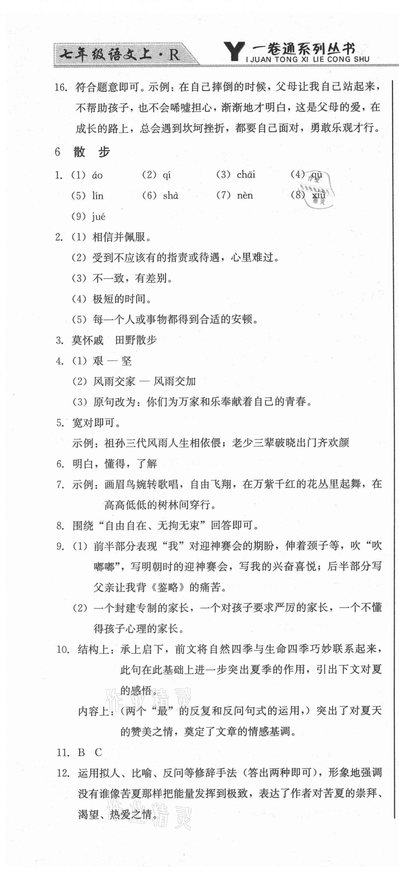 2020年同步优化测试卷一卷通七年级语文上册人教版 第10页