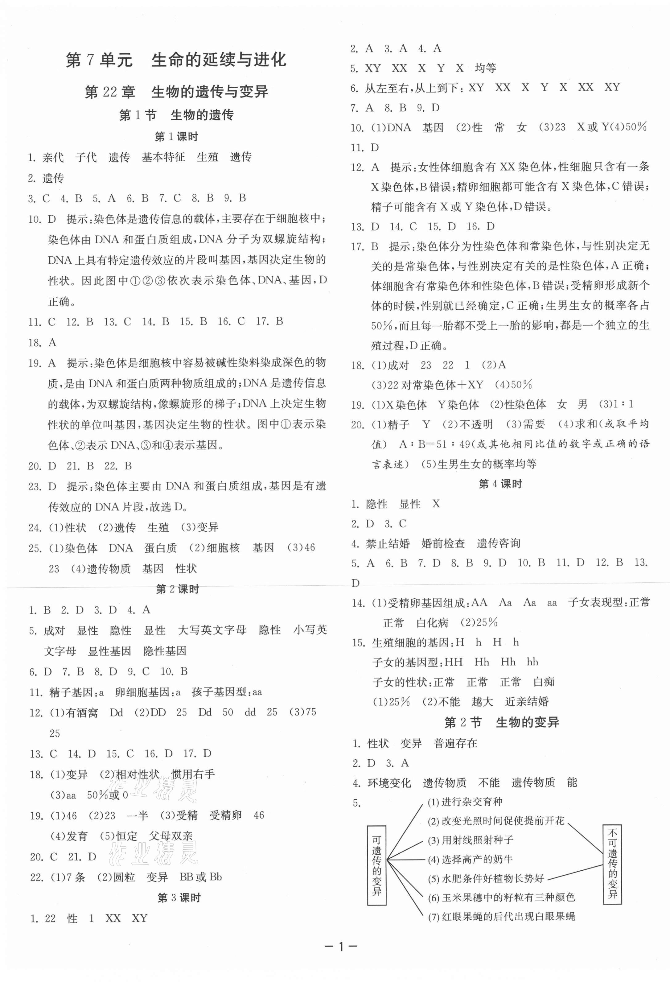 2021年課時(shí)訓(xùn)練江蘇人民出版社八年級(jí)生物下冊(cè)蘇科版 第1頁