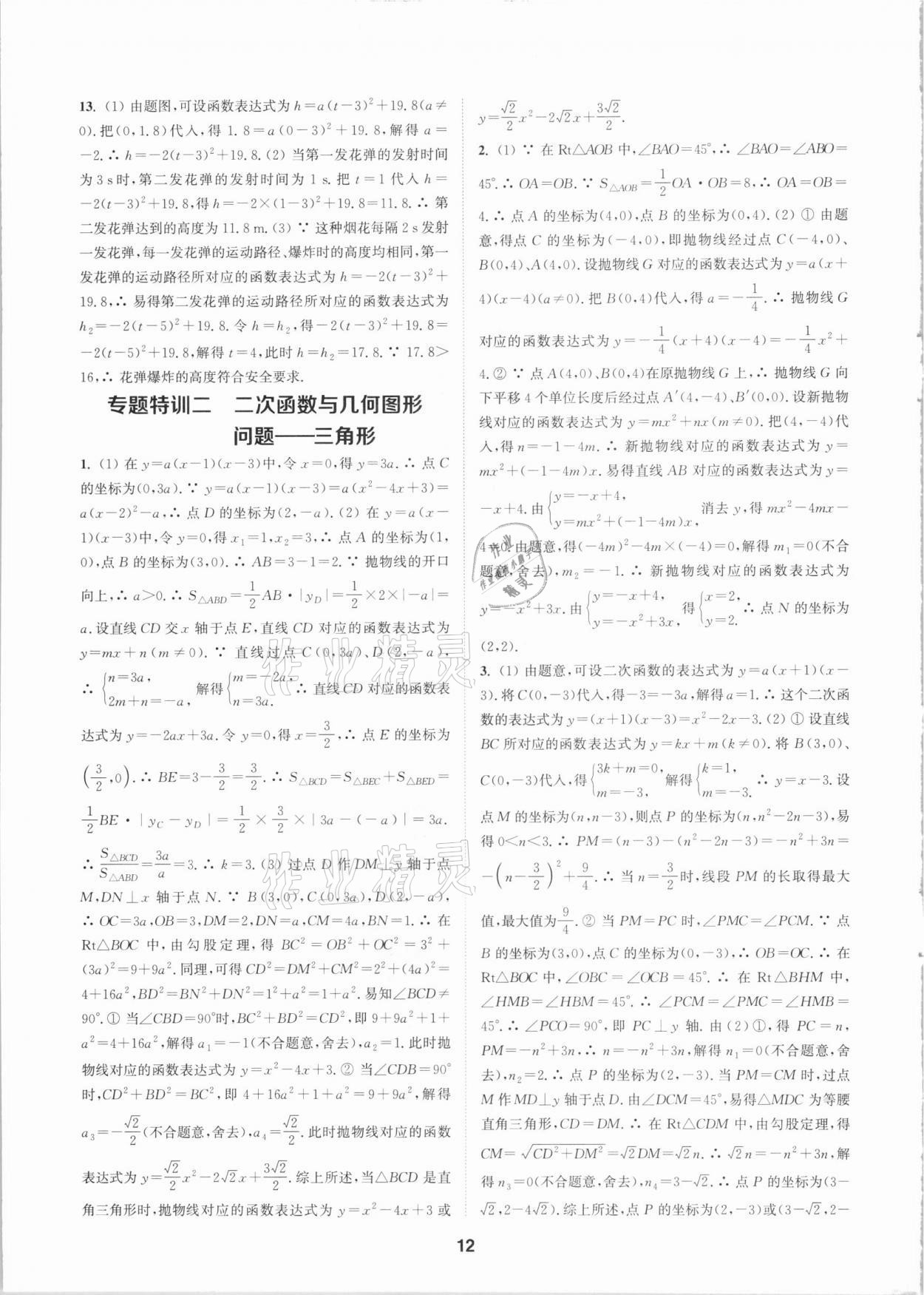 2021年拔尖特訓九年級數(shù)學下冊蘇科版 參考答案第12頁