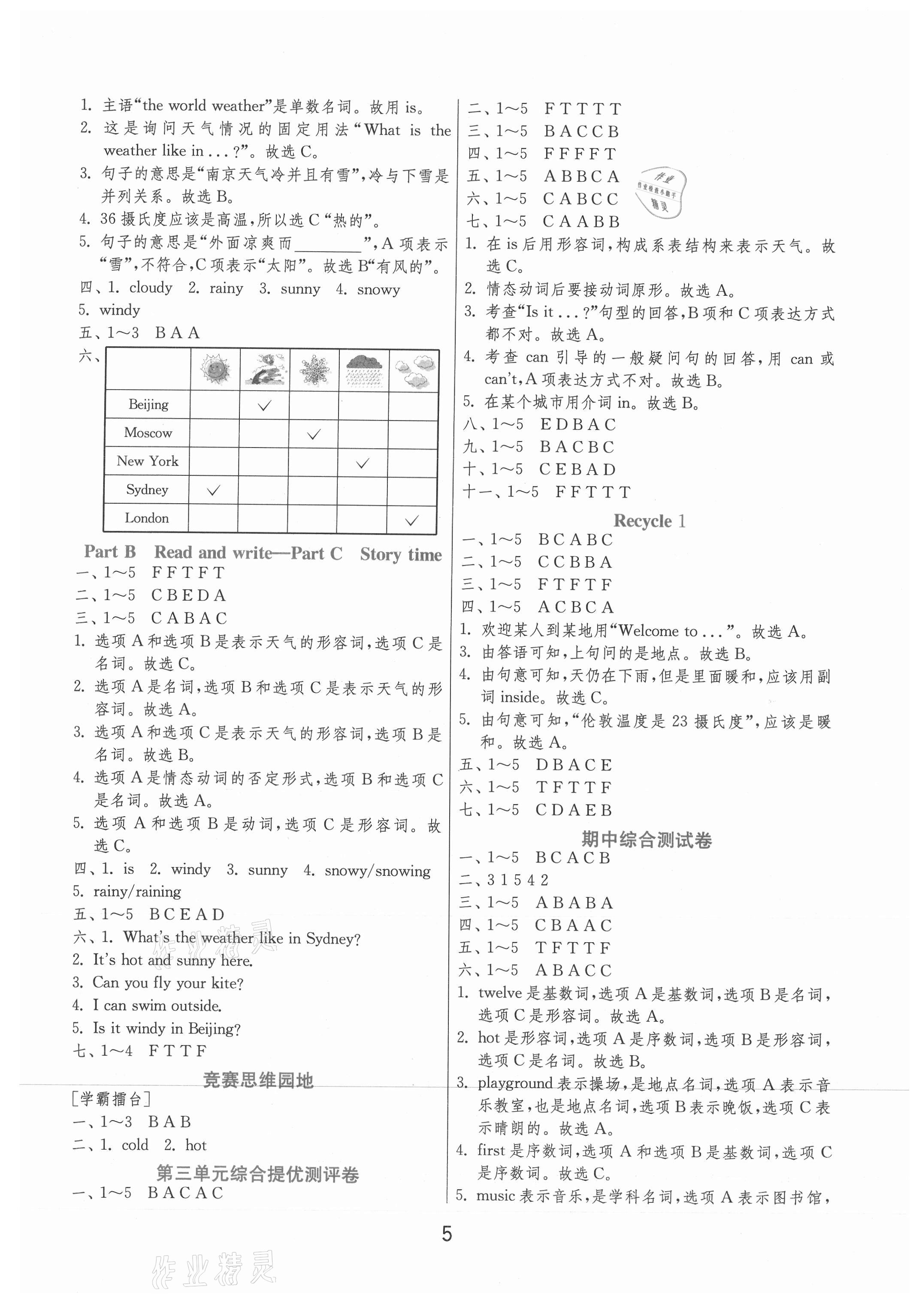 2021年實(shí)驗(yàn)班提優(yōu)訓(xùn)練四年級(jí)英語(yǔ)下冊(cè)人教PEP版 參考答案第5頁(yè)