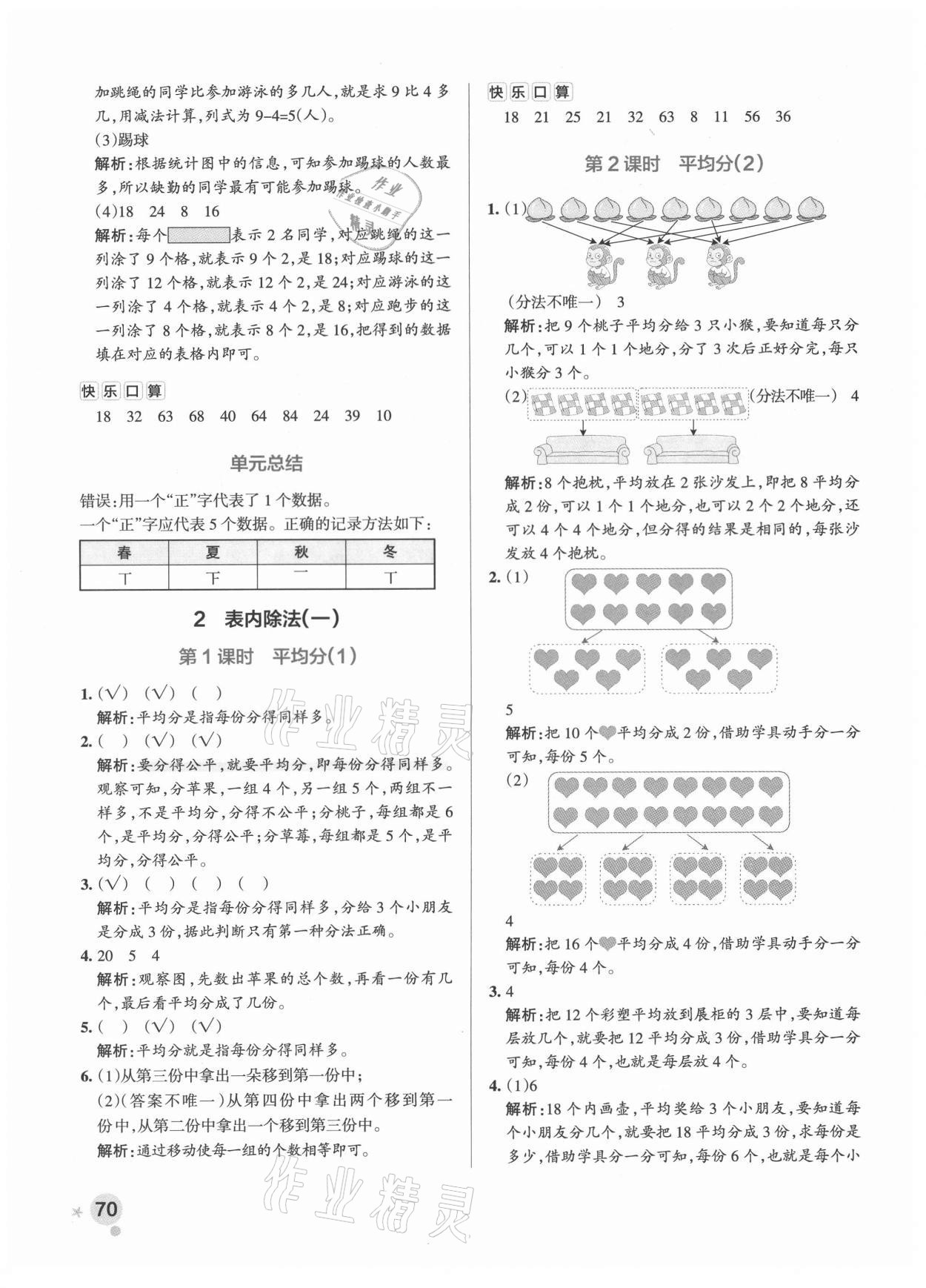 2021年小学学霸作业本二年级数学下册人教版 参考答案第2页