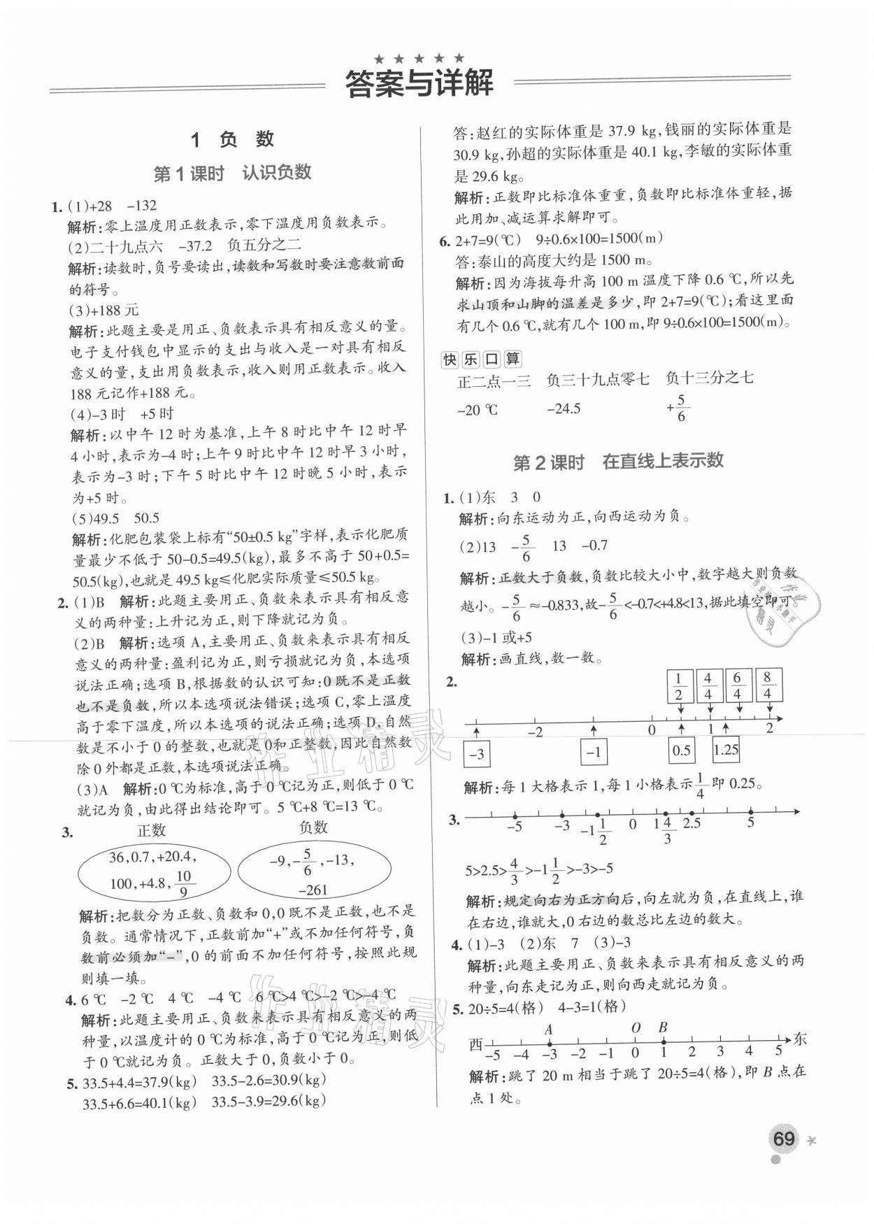 2021年小學(xué)學(xué)霸作業(yè)本六年級(jí)數(shù)學(xué)下冊(cè)人教版 參考答案第1頁(yè)