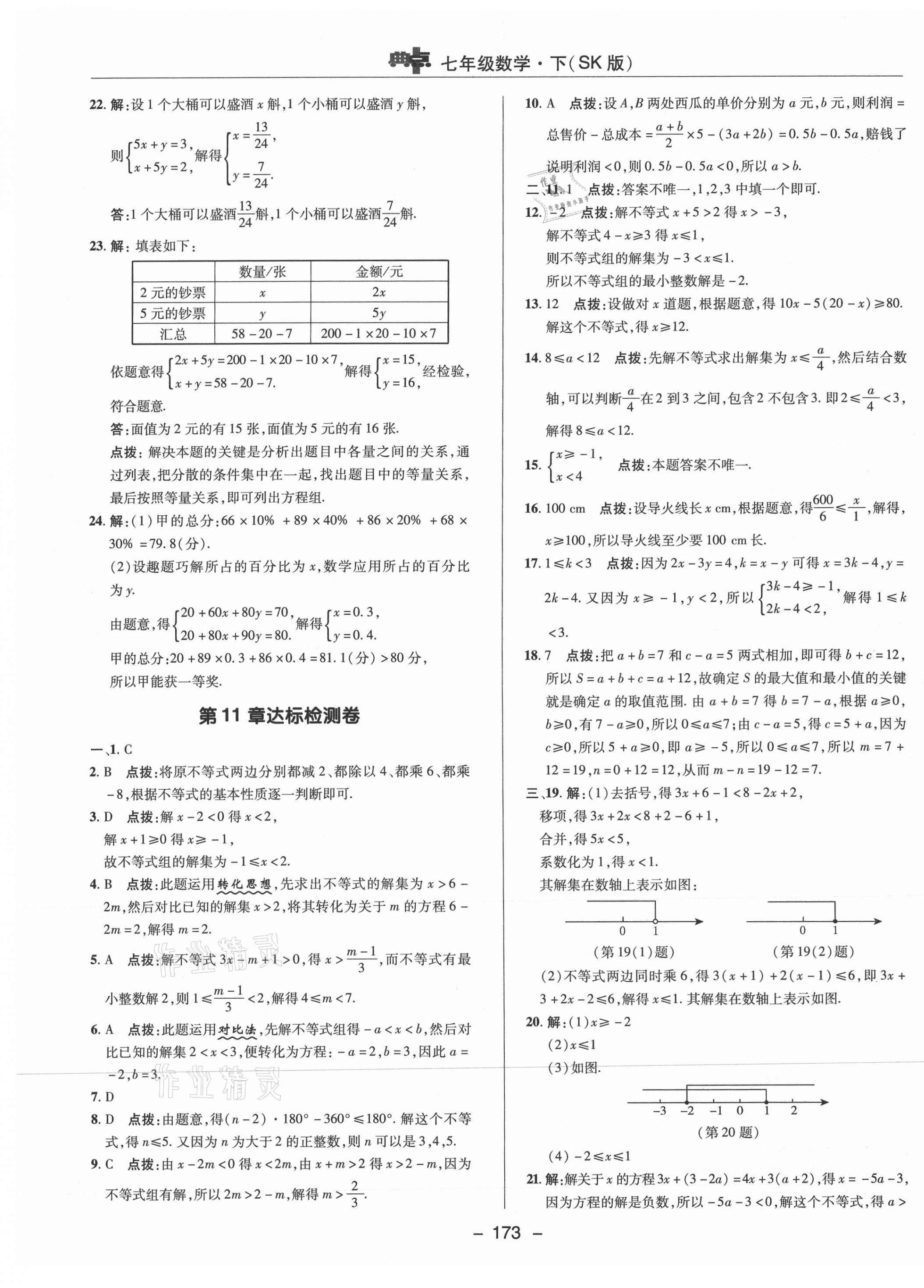 2021年综合应用创新题典中点七年级数学下册苏科版 参考答案第5页