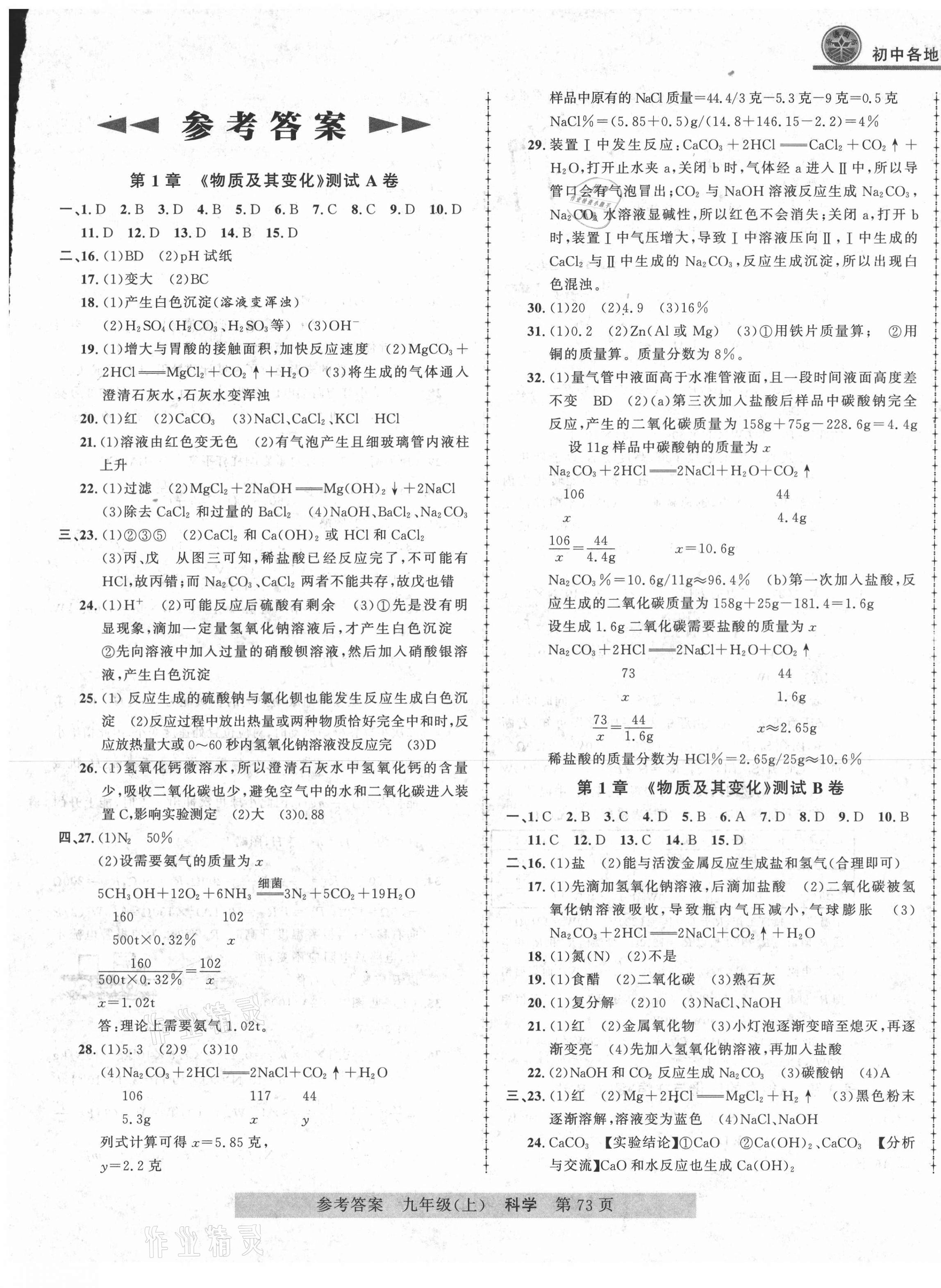 2020年各地期末測(cè)試大考卷九年級(jí)科學(xué)上冊(cè)浙教版浙江專版 第1頁(yè)