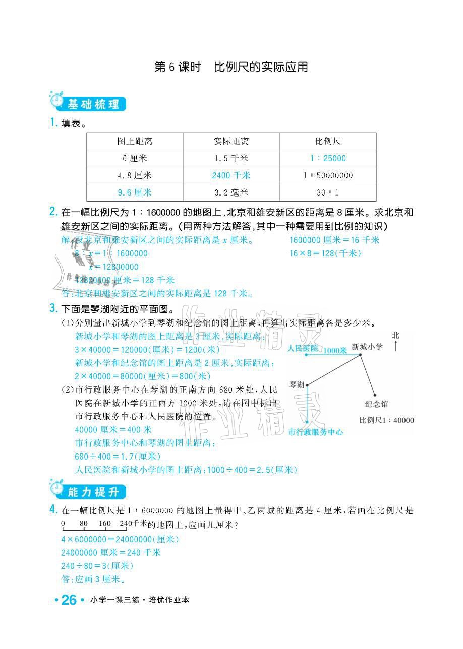 2021年小學(xué)1課3練培優(yōu)作業(yè)本六年級數(shù)學(xué)下冊江蘇版 參考答案第26頁