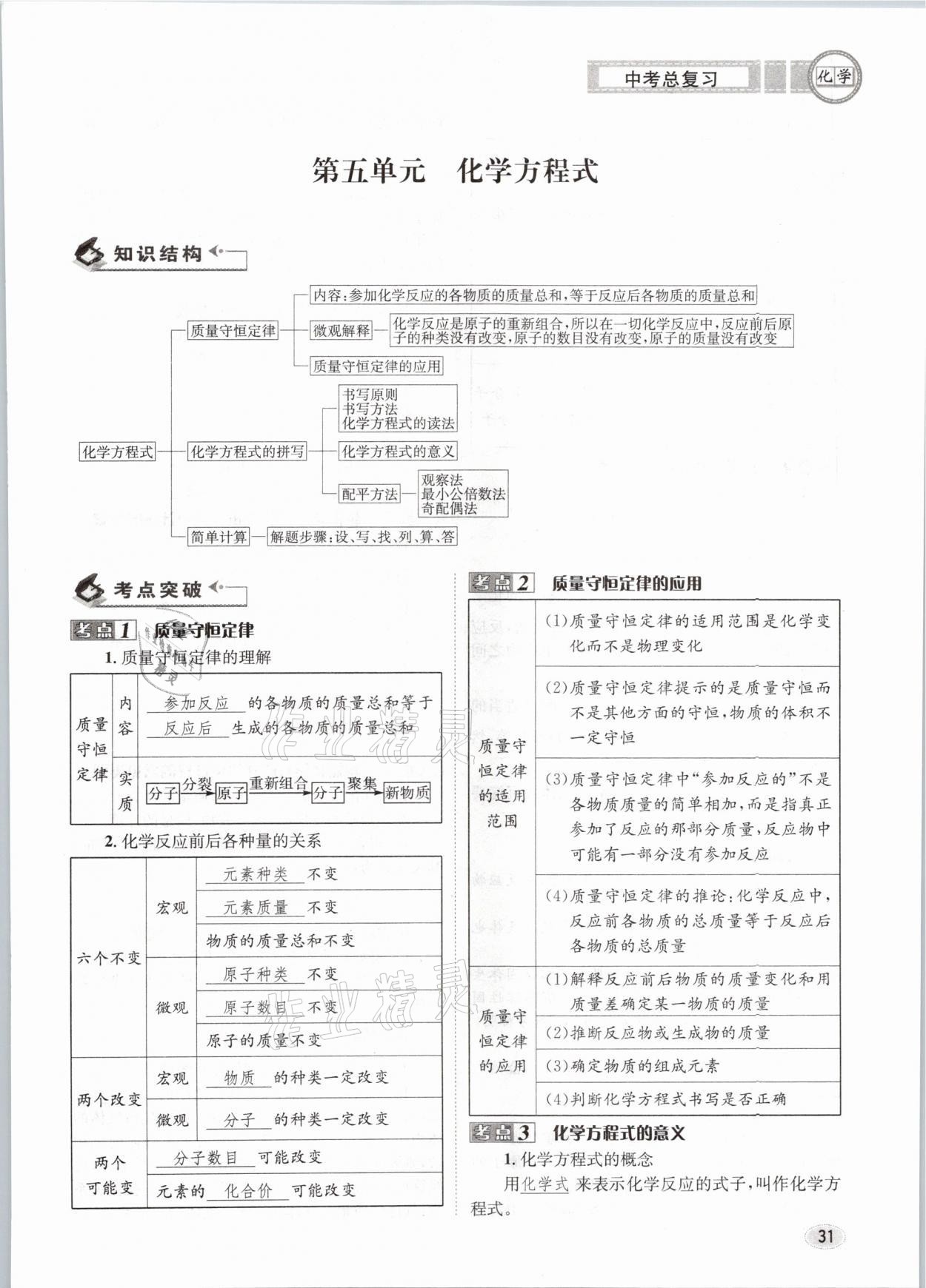 2021年中考总复习化学长江出版社 第31页