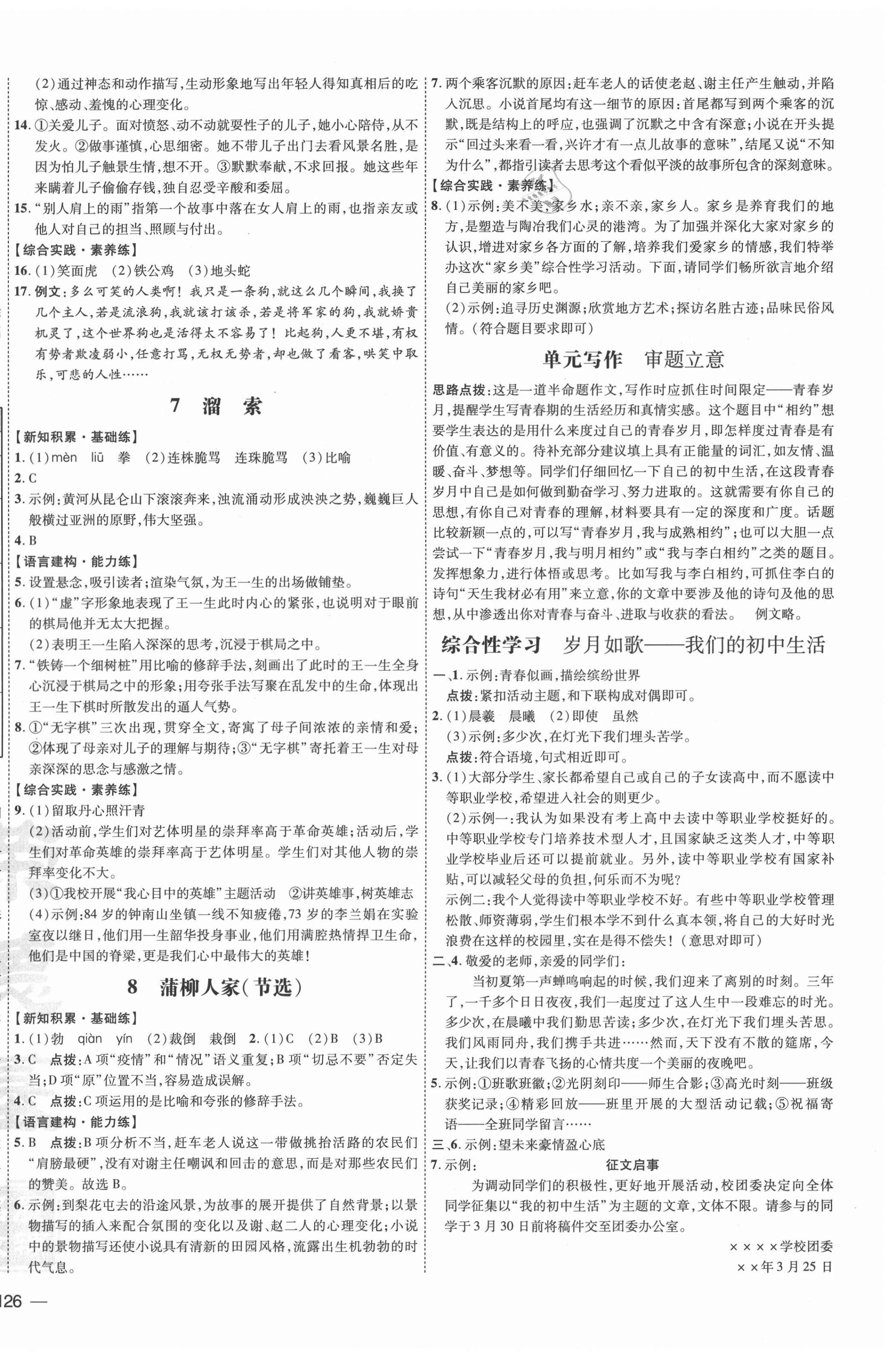 2021年點(diǎn)撥訓(xùn)練九年級(jí)語文下冊(cè)人教版安徽專版 參考答案第4頁