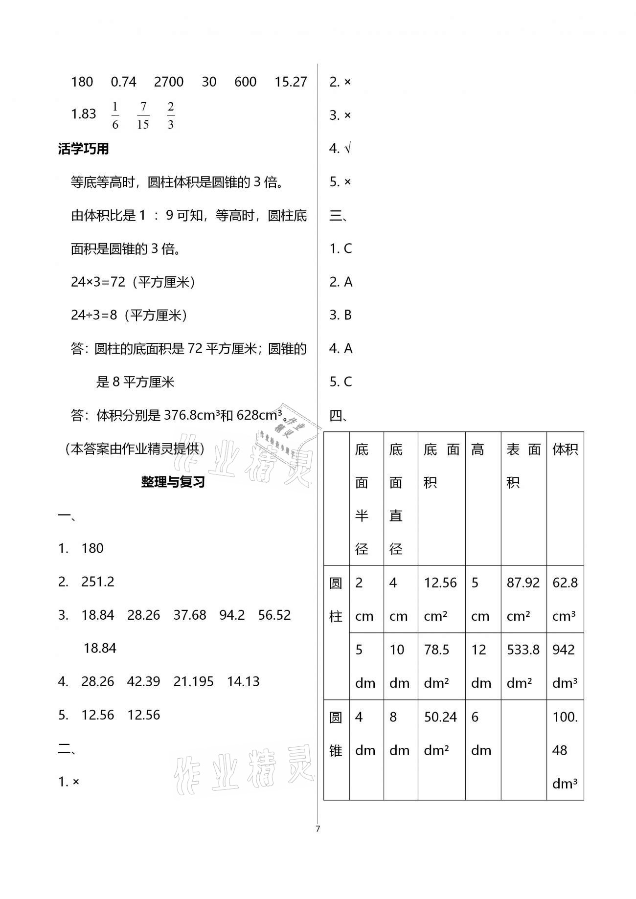 2021年名師測(cè)控六年級(jí)數(shù)學(xué)下冊(cè)蘇教版Ⅰ 參考答案第7頁(yè)