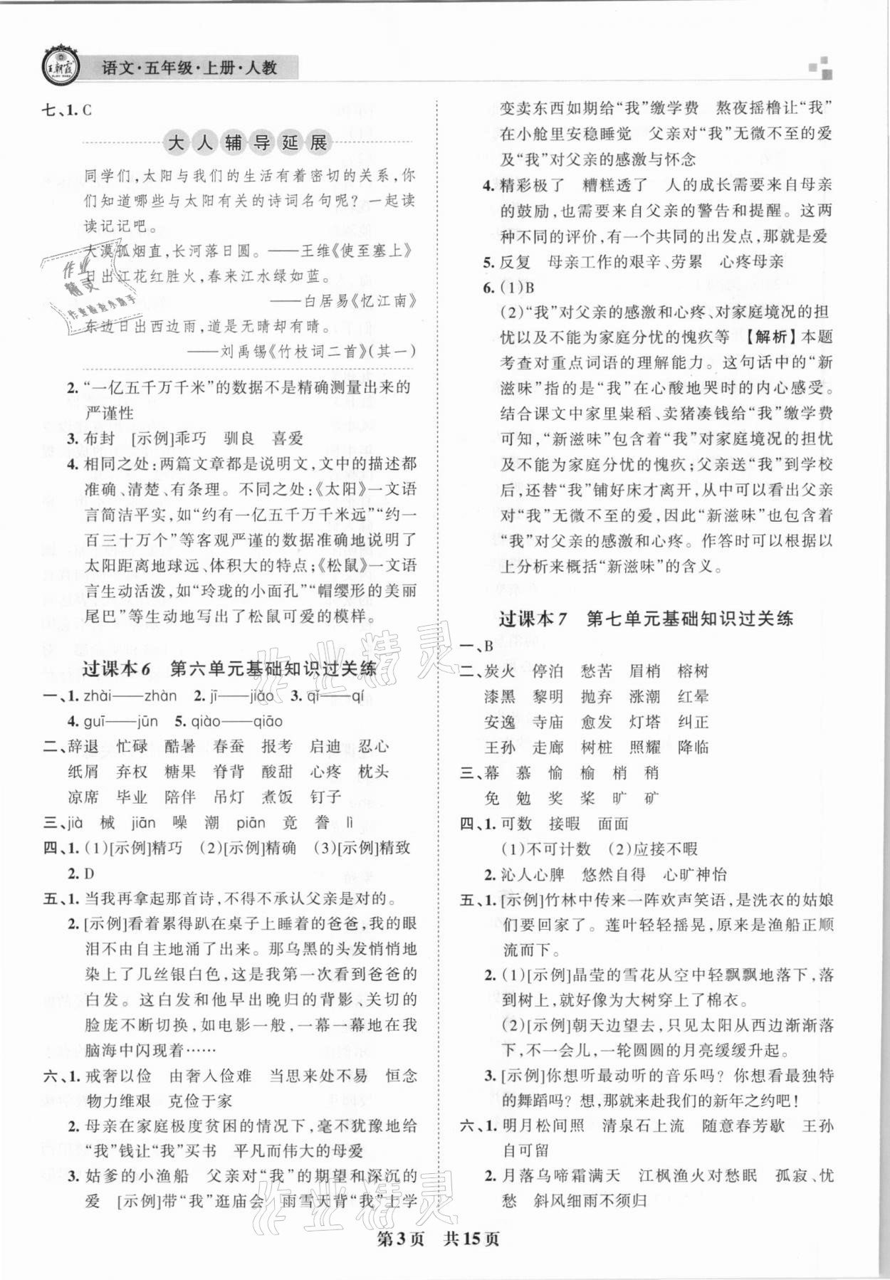 2020年王朝霞期末真題精編五年級(jí)語文上冊(cè)人教版安濮專版 參考答案第3頁