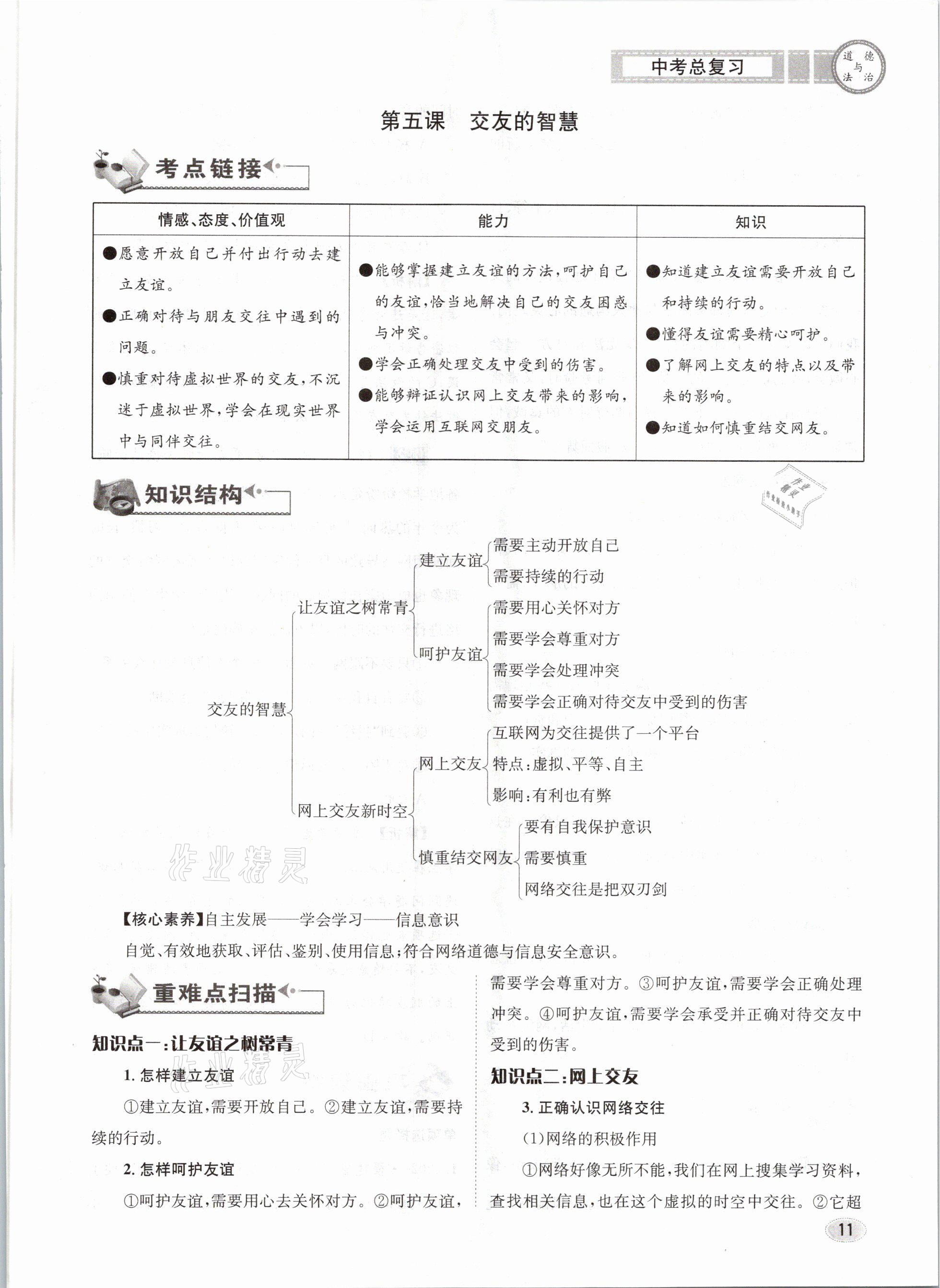 2021年中考總復(fù)習道德與法治長江出版社 參考答案第11頁