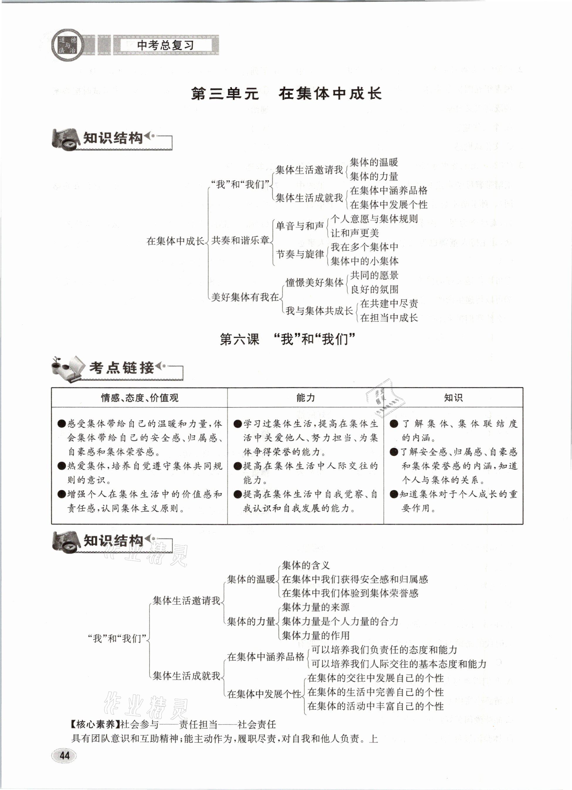 2021年中考總復(fù)習(xí)道德與法治長江出版社 參考答案第44頁