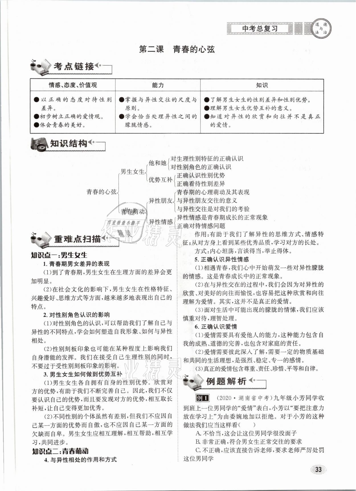 2021年中考總復習道德與法治長江出版社 參考答案第33頁