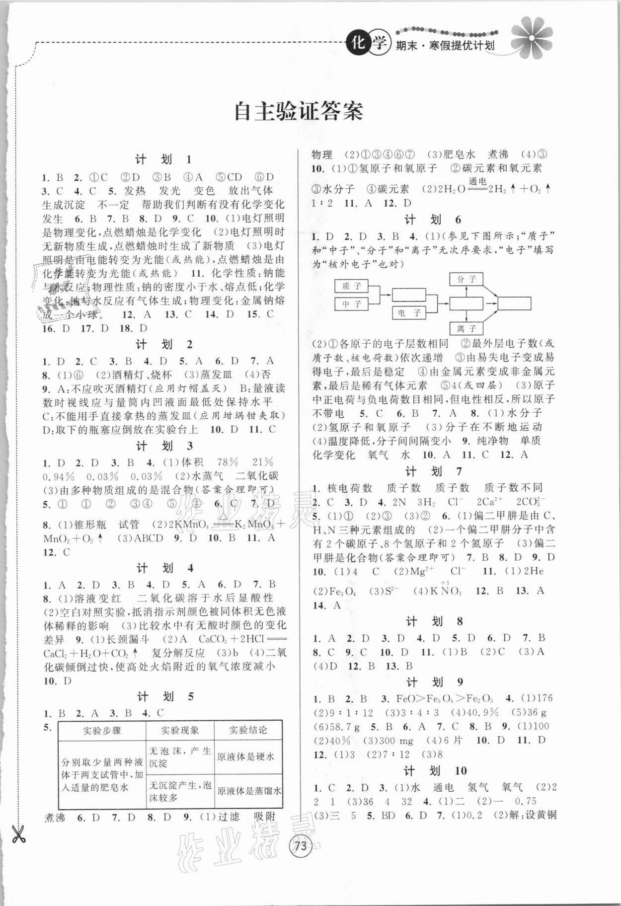 2021年期末寒假提优计划九年级化学沪教版 第1页