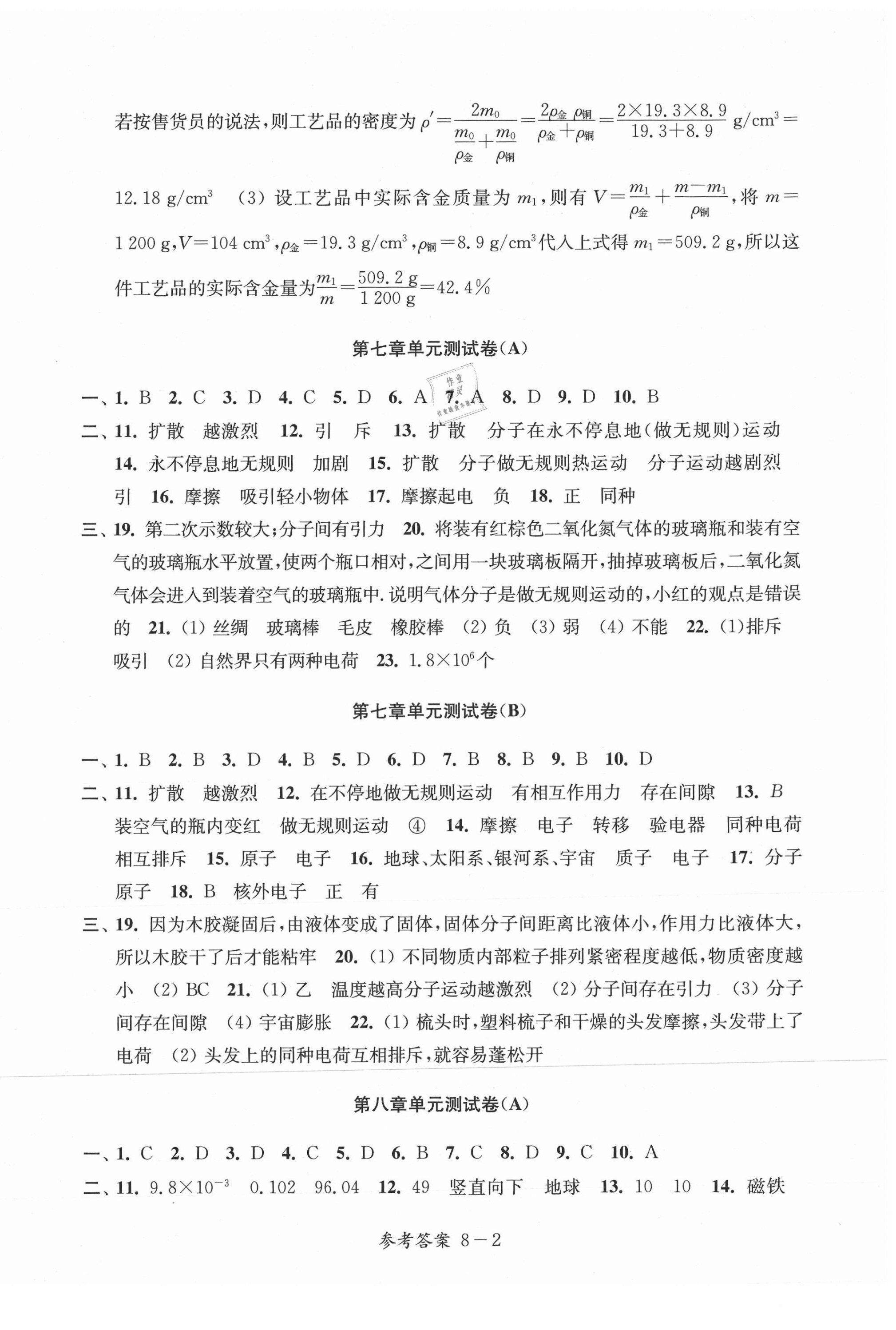 2021年同步練習(xí)八年級(jí)物理下冊(cè)蘇科版 參考答案第2頁(yè)