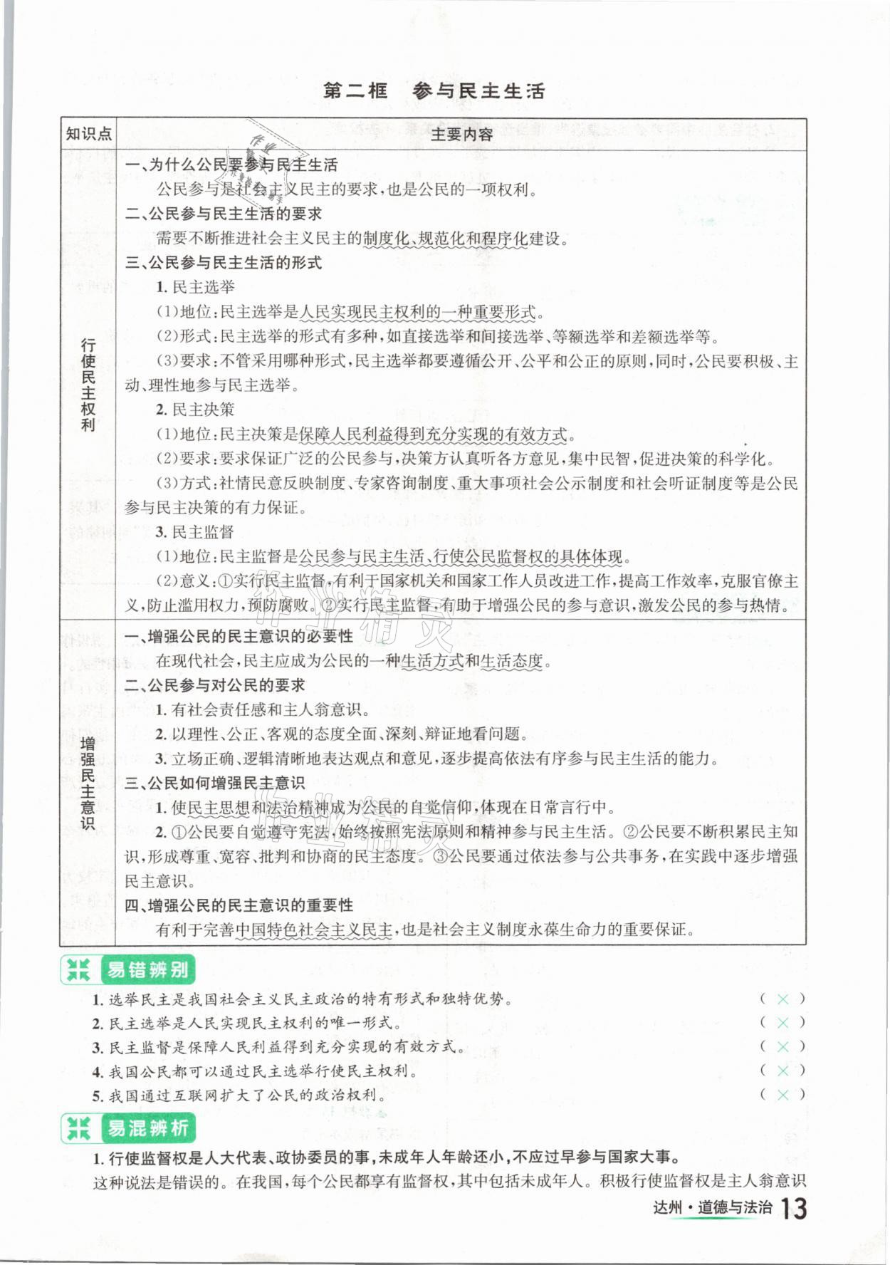 2021年國華考試中考總動員道德與法治達州專版 參考答案第13頁