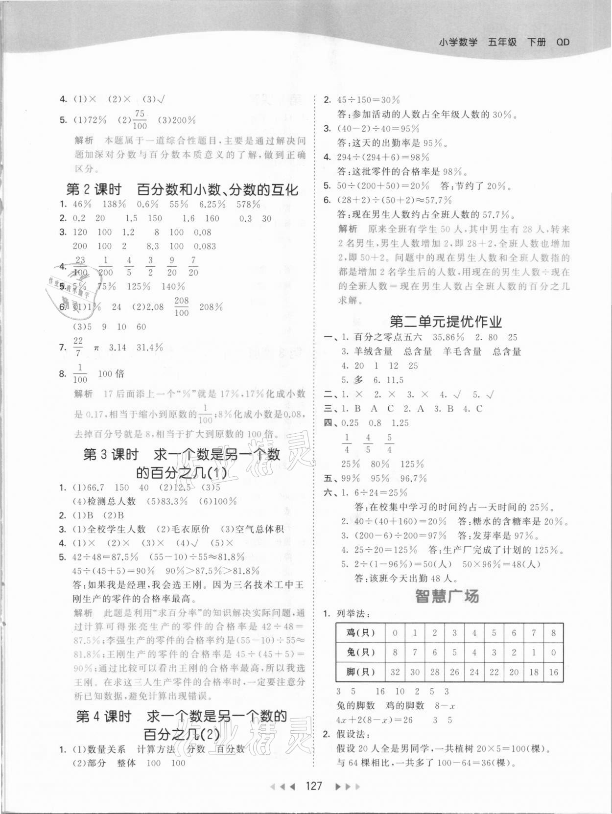 2021年53天天練五年級數(shù)學下冊青島版54制 參考答案第3頁