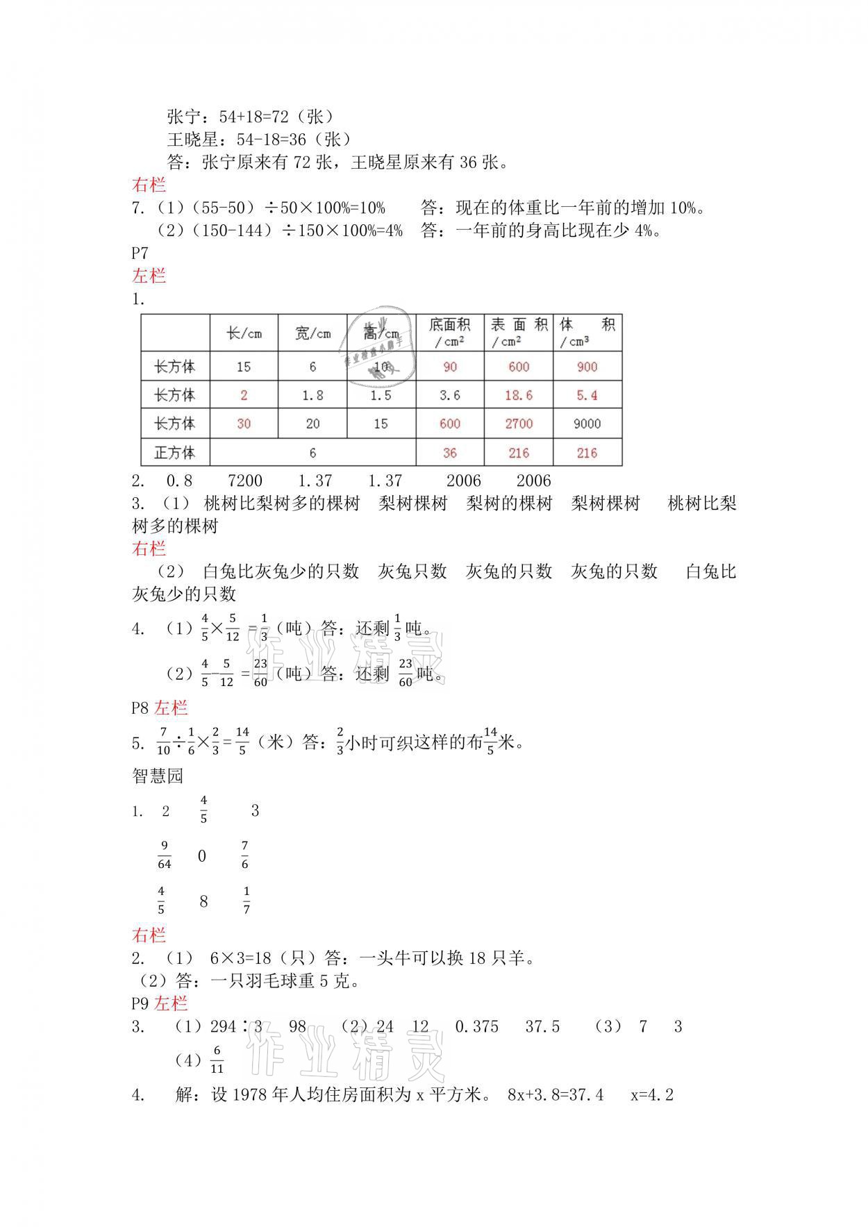 2021年寒假作业六年级数学苏教版安徽少年儿童出版社 参考答案第3页