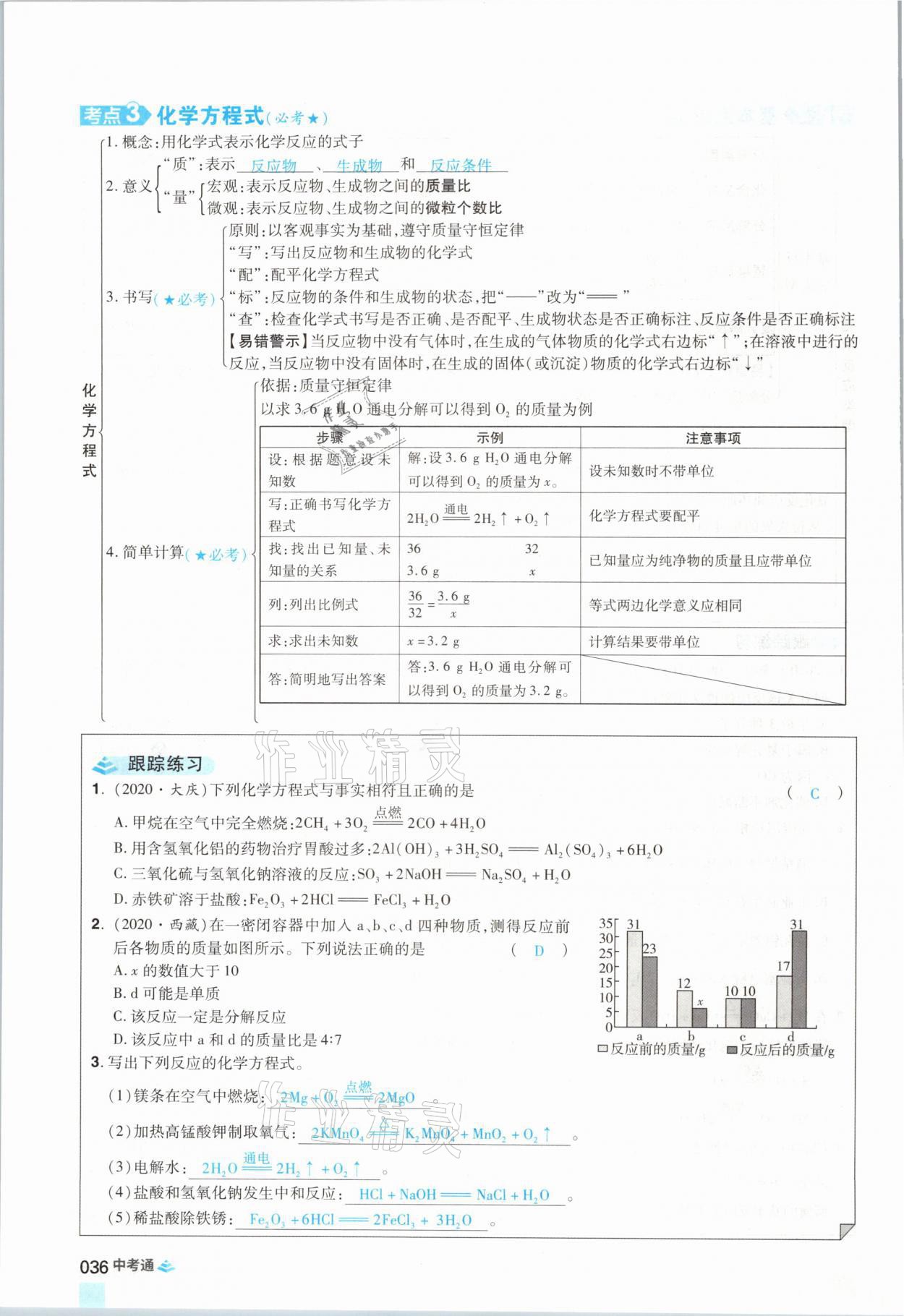 2021年中考通化学河南专版郑州大学出版社 参考答案第36页