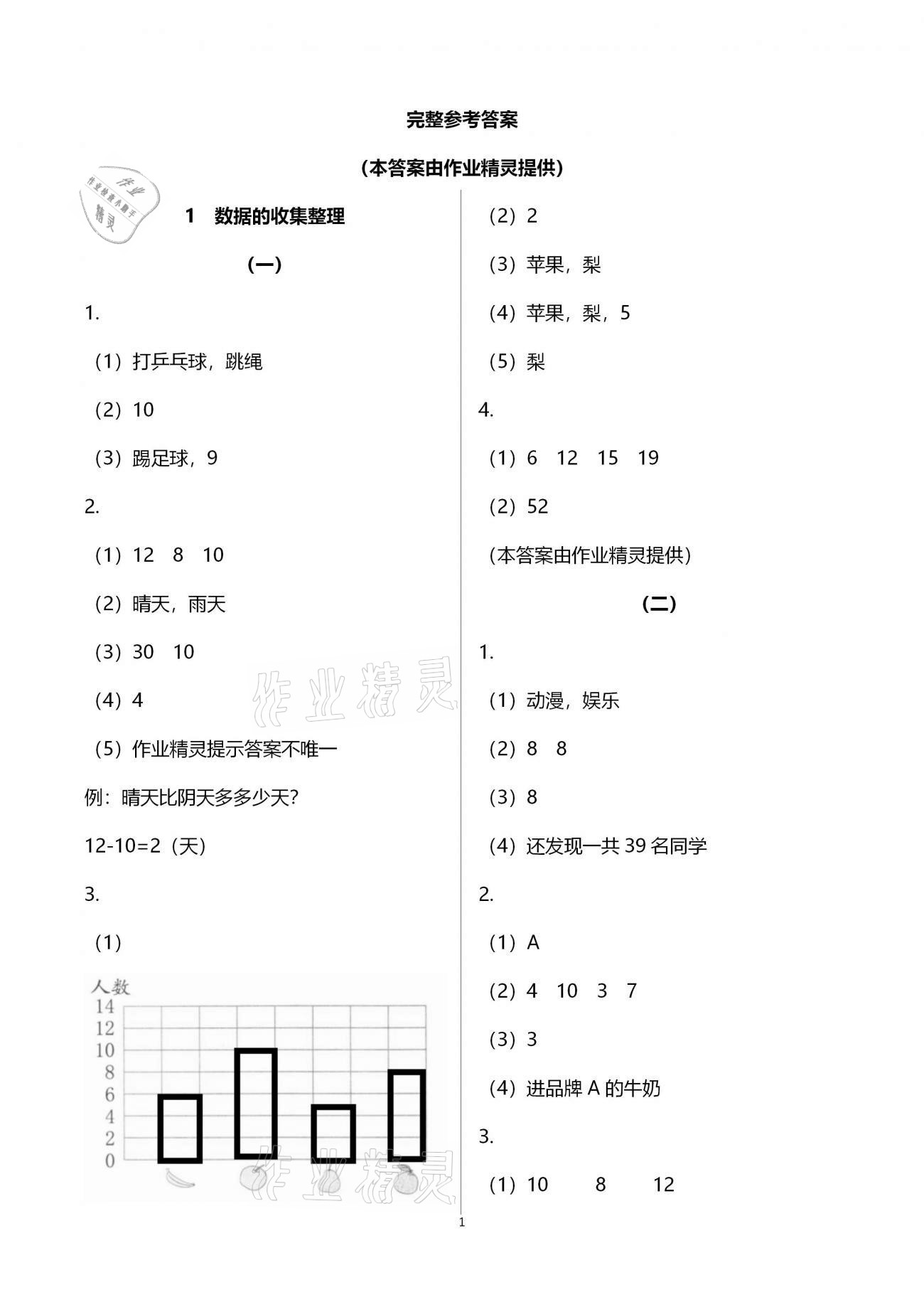 2021年作業(yè)本二年級(jí)數(shù)學(xué)下冊人教版浙江教育出版社 第1頁