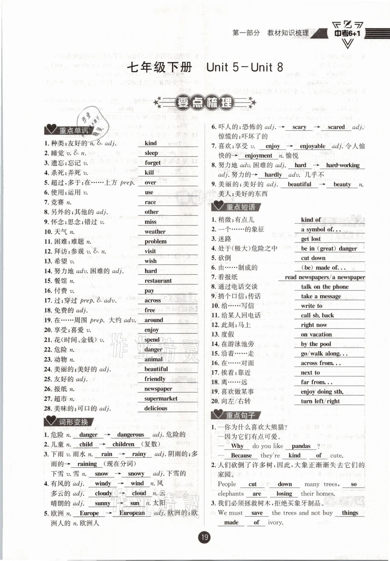 2021年中考6加1英语人教版达州专版 参考答案第19页