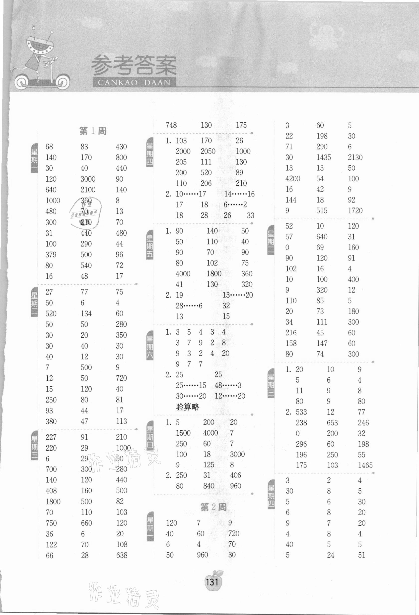 2021年計算高手四年級數(shù)學下冊蘇教版江蘇專版 參考答案第1頁