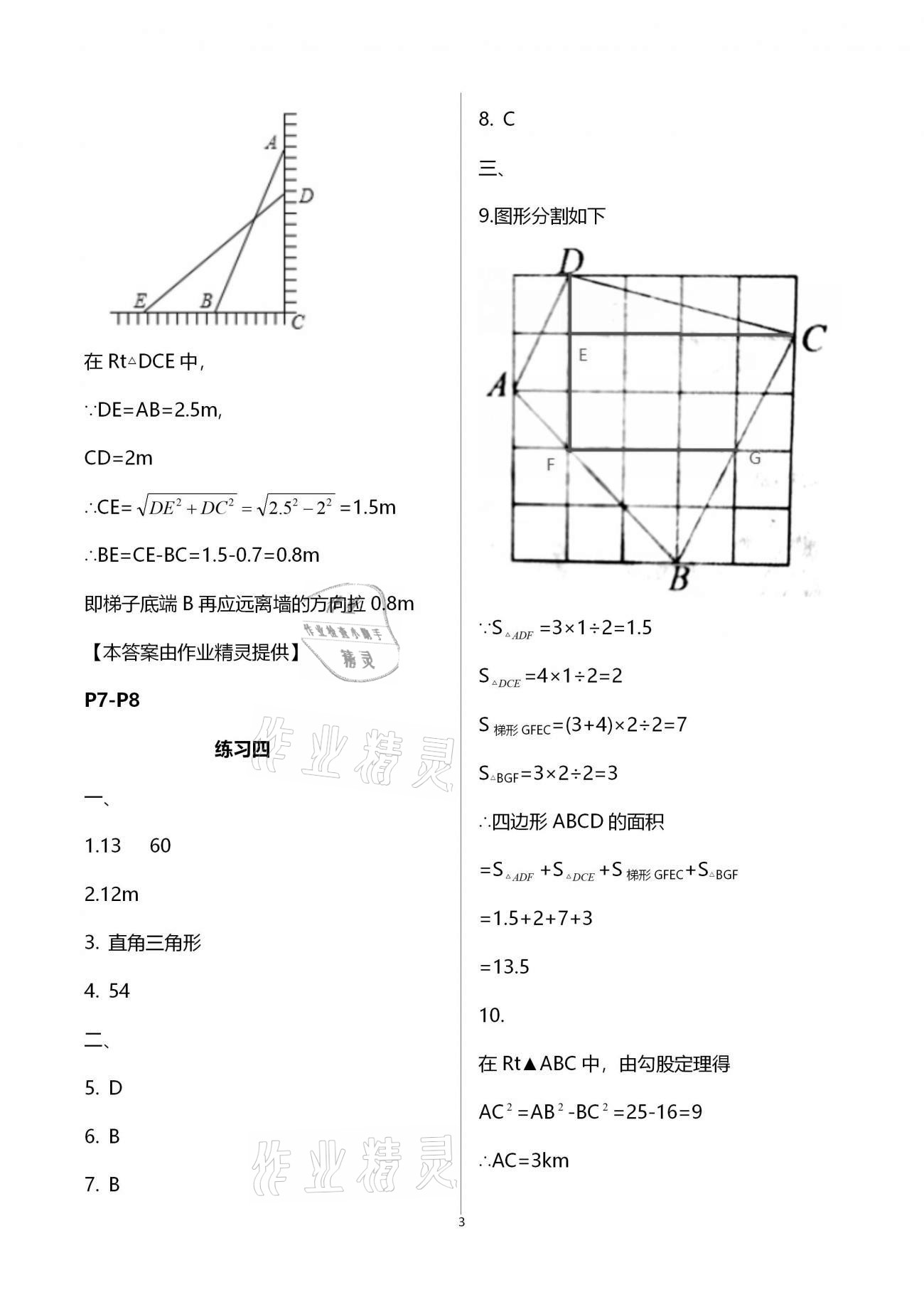 2021年新课堂假期生活寒假用书八年级数学北师大版北京教育出版社 参考答案第3页