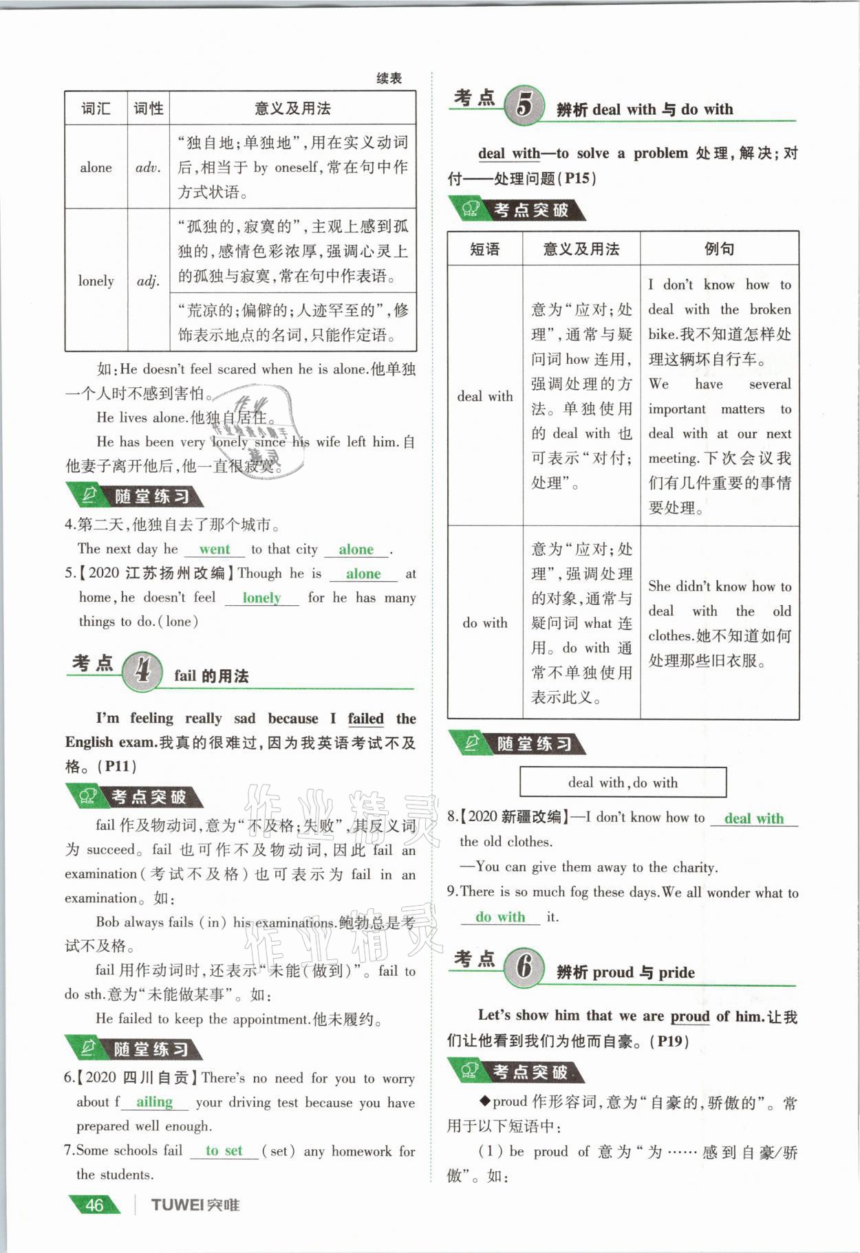 2021年一战通关中考总复习英语课标版河南专版 参考答案第46页