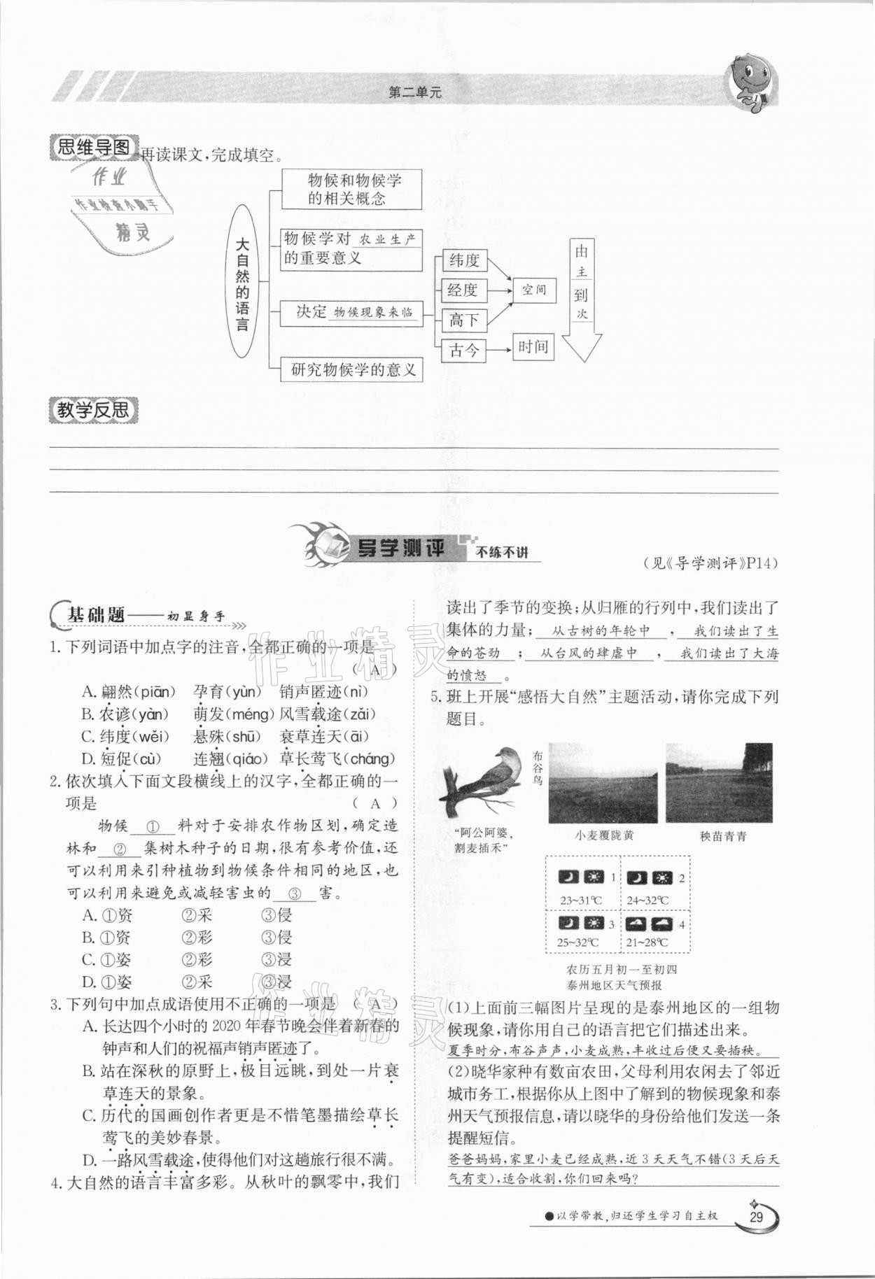 2021年金太陽(yáng)導(dǎo)學(xué)案八年級(jí)語(yǔ)文下冊(cè)人教版 參考答案第29頁(yè)