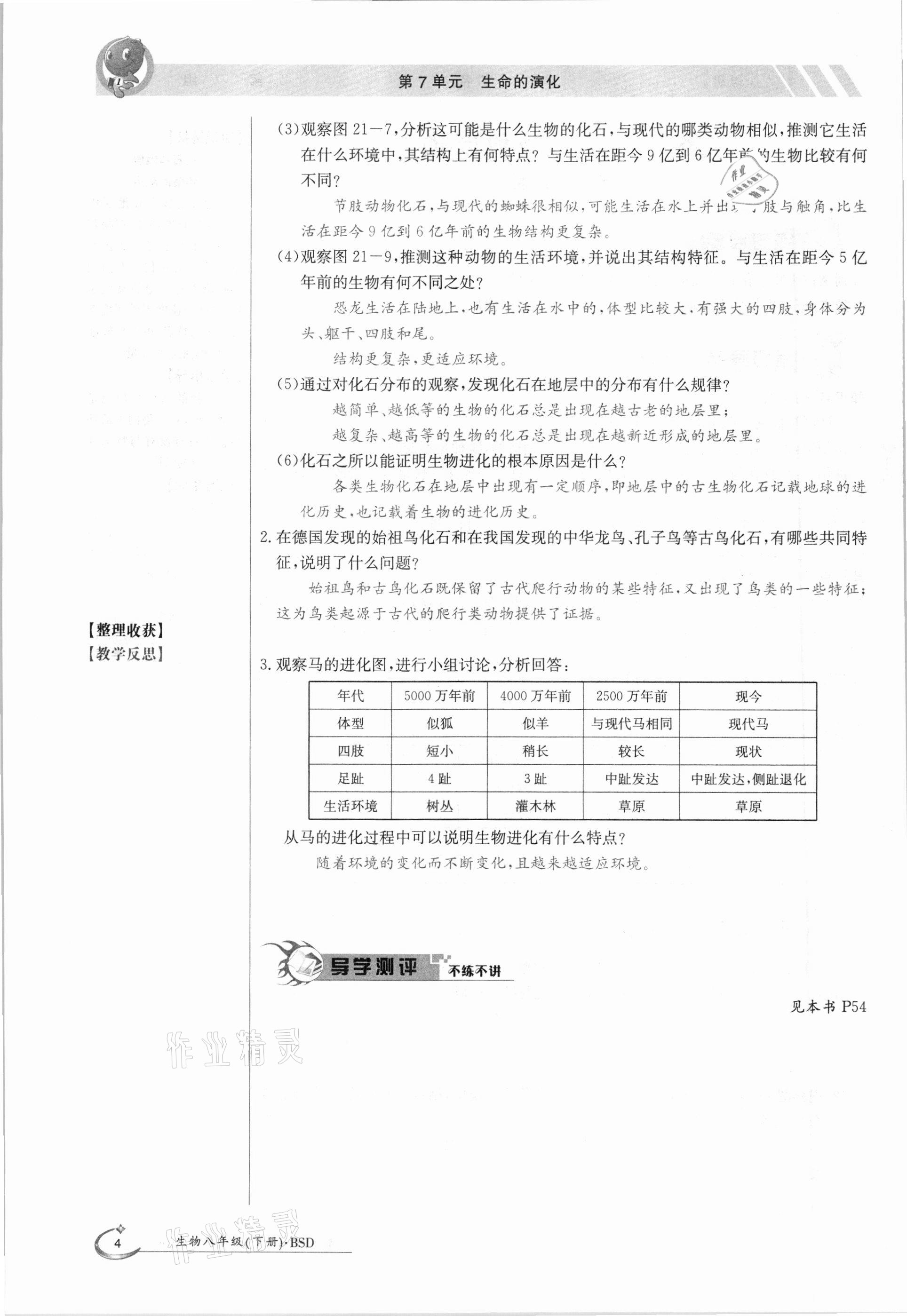 2021年金太陽(yáng)導(dǎo)學(xué)案八年級(jí)生物下冊(cè)北師大版 參考答案第4頁(yè)