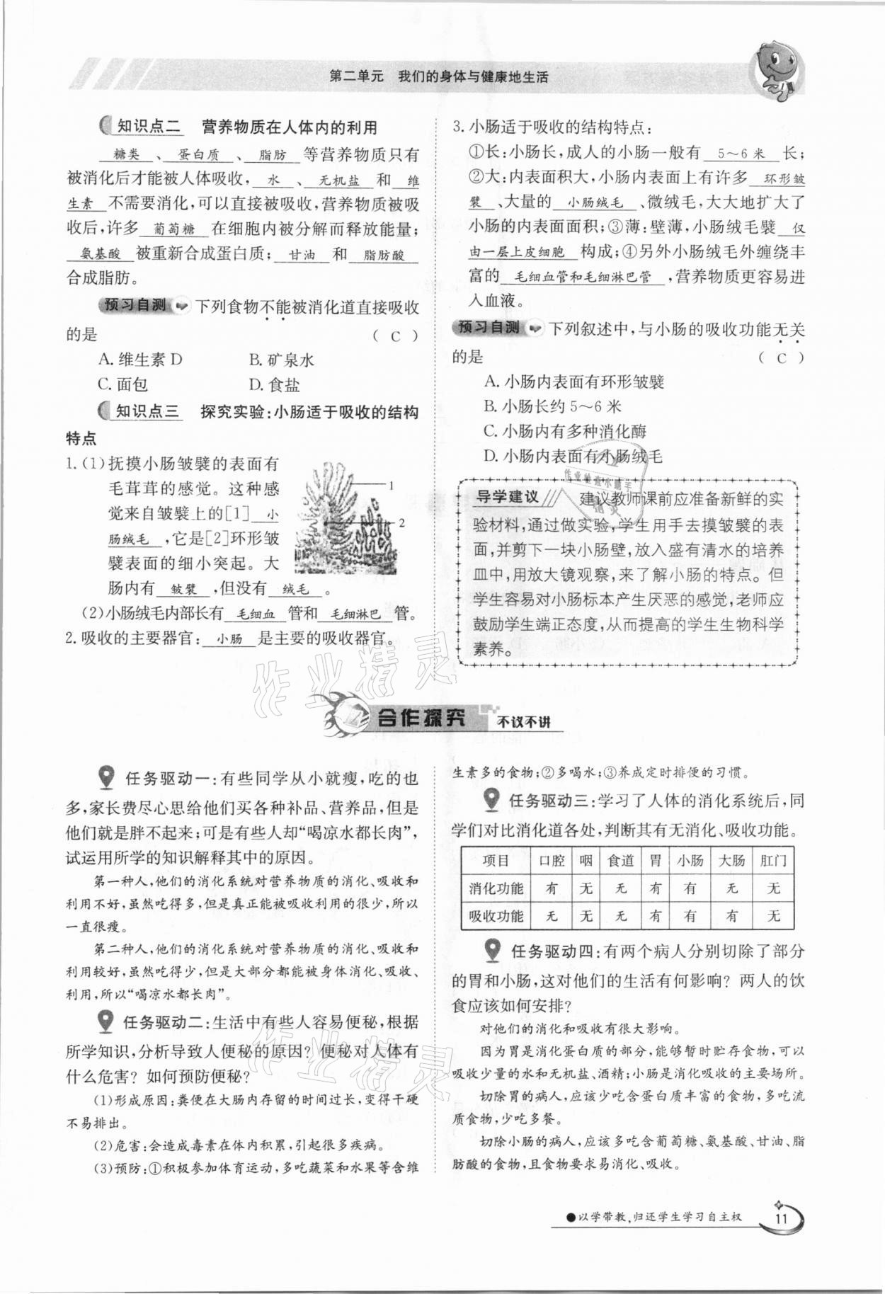 2021年金太陽導(dǎo)學(xué)案七年級生物下冊冀少版 第11頁