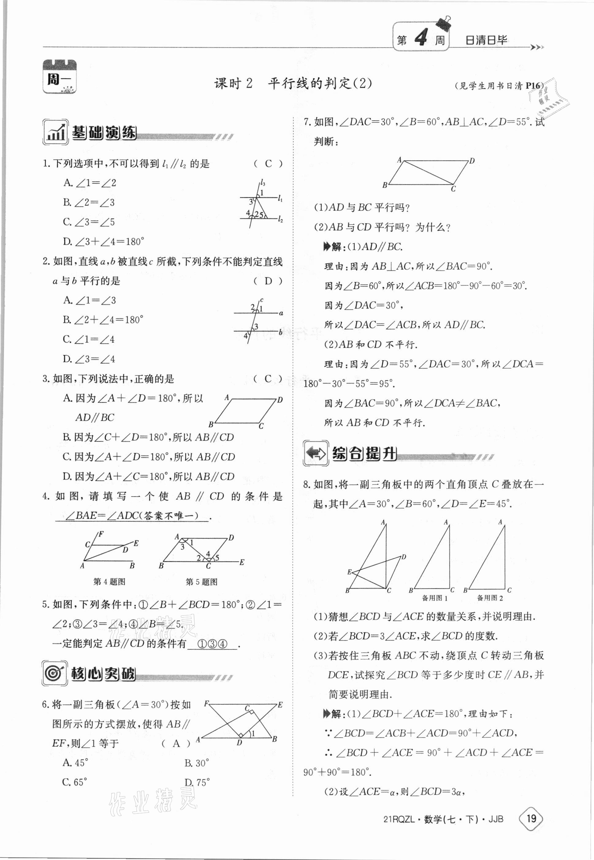 2021年日清周練七年級數(shù)學(xué)下冊冀教版 參考答案第19頁