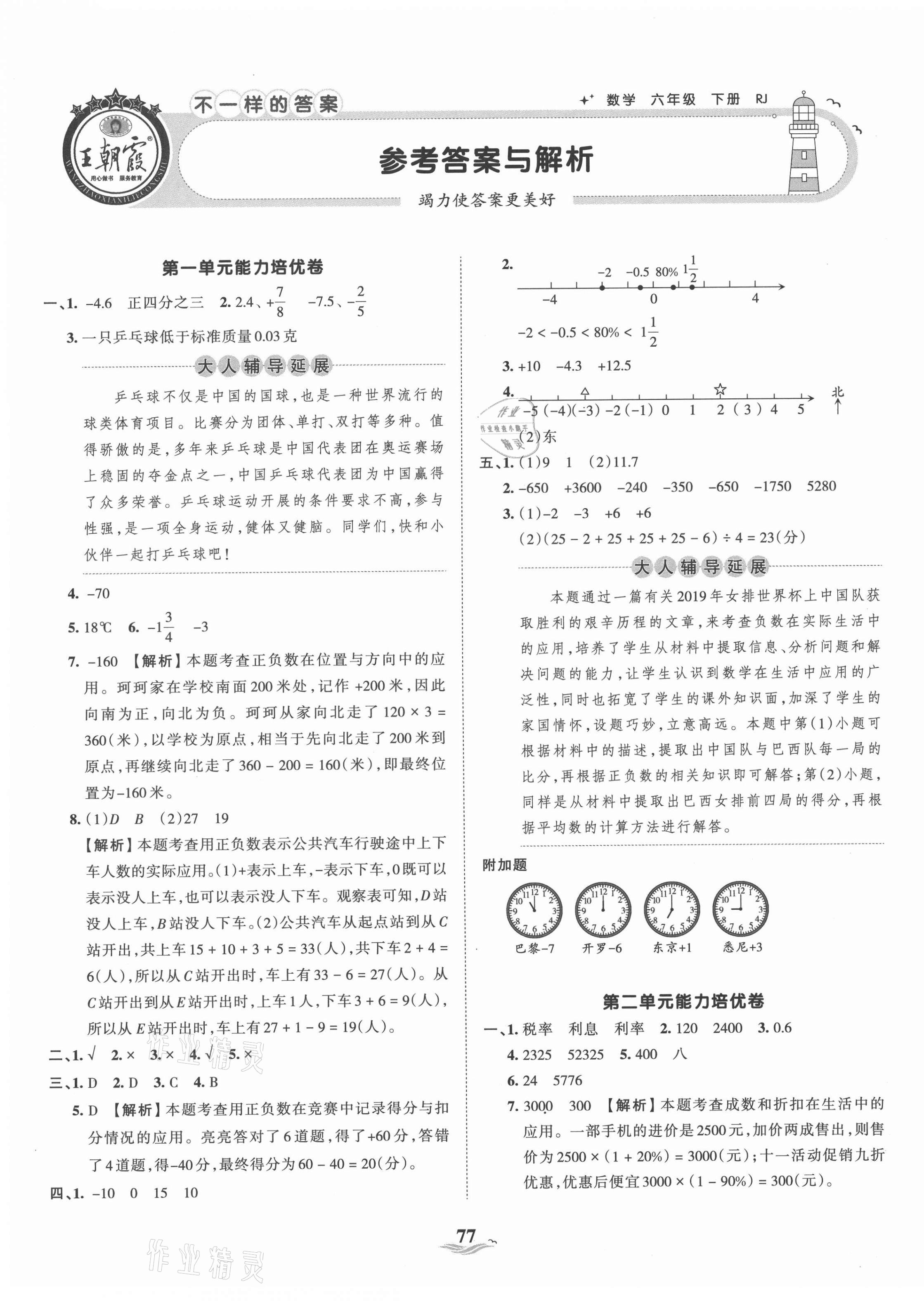 2021年王朝霞培優(yōu)100分六年級數(shù)學(xué)下冊人教版 第1頁