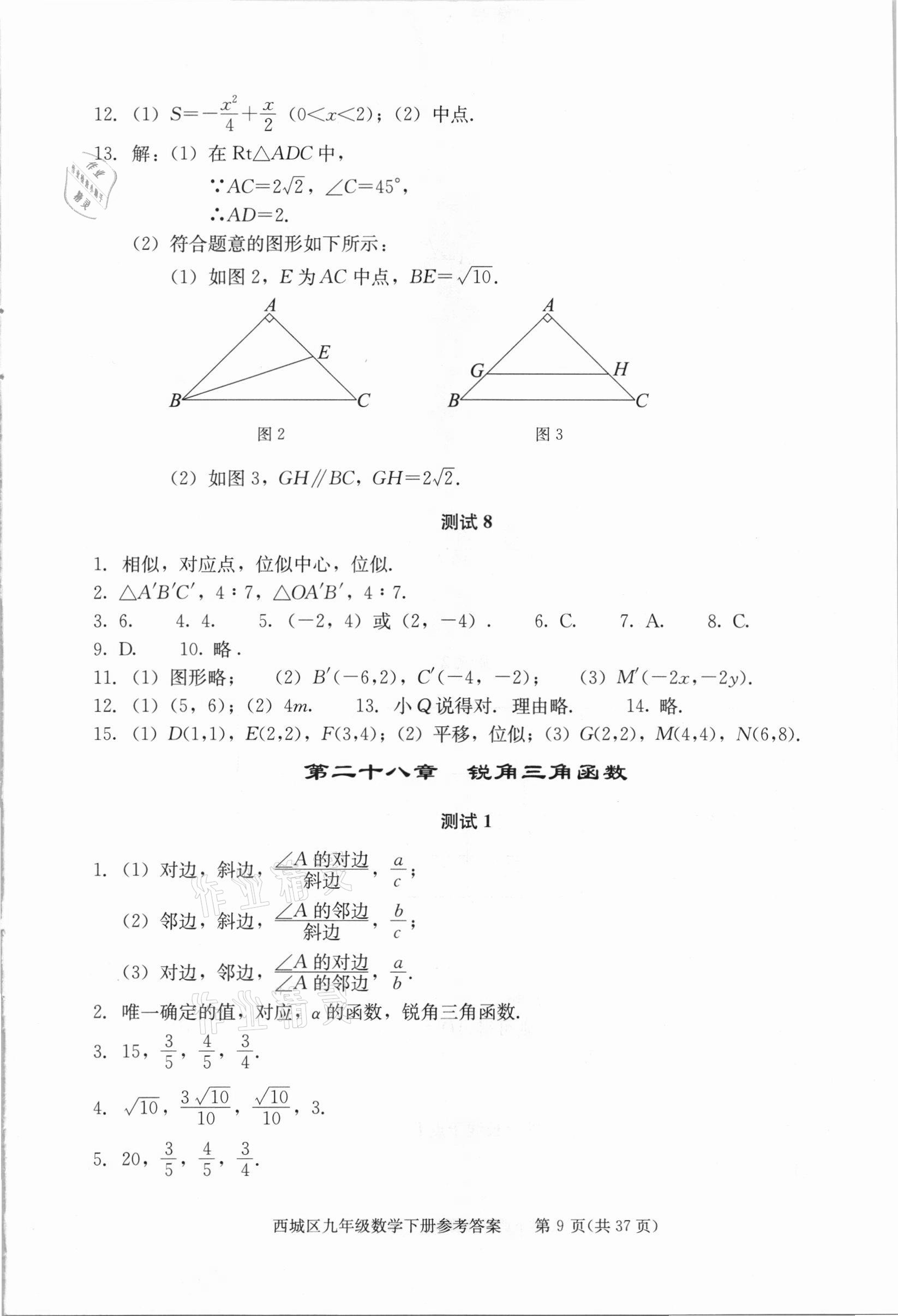 2021年學(xué)習(xí)探究診斷九年級數(shù)學(xué)下冊人教版 參考答案第9頁