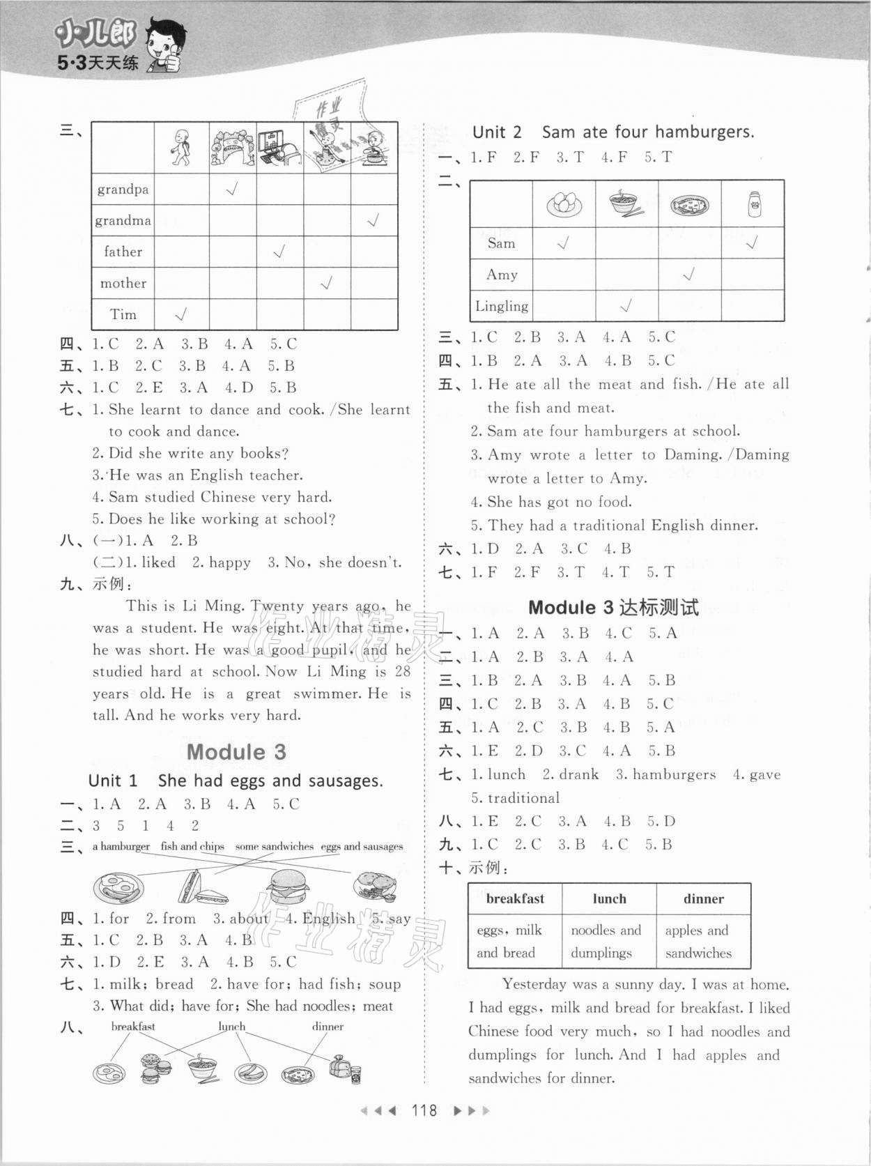 2021年53天天練五年級英語下冊外研版 參考答案第2頁