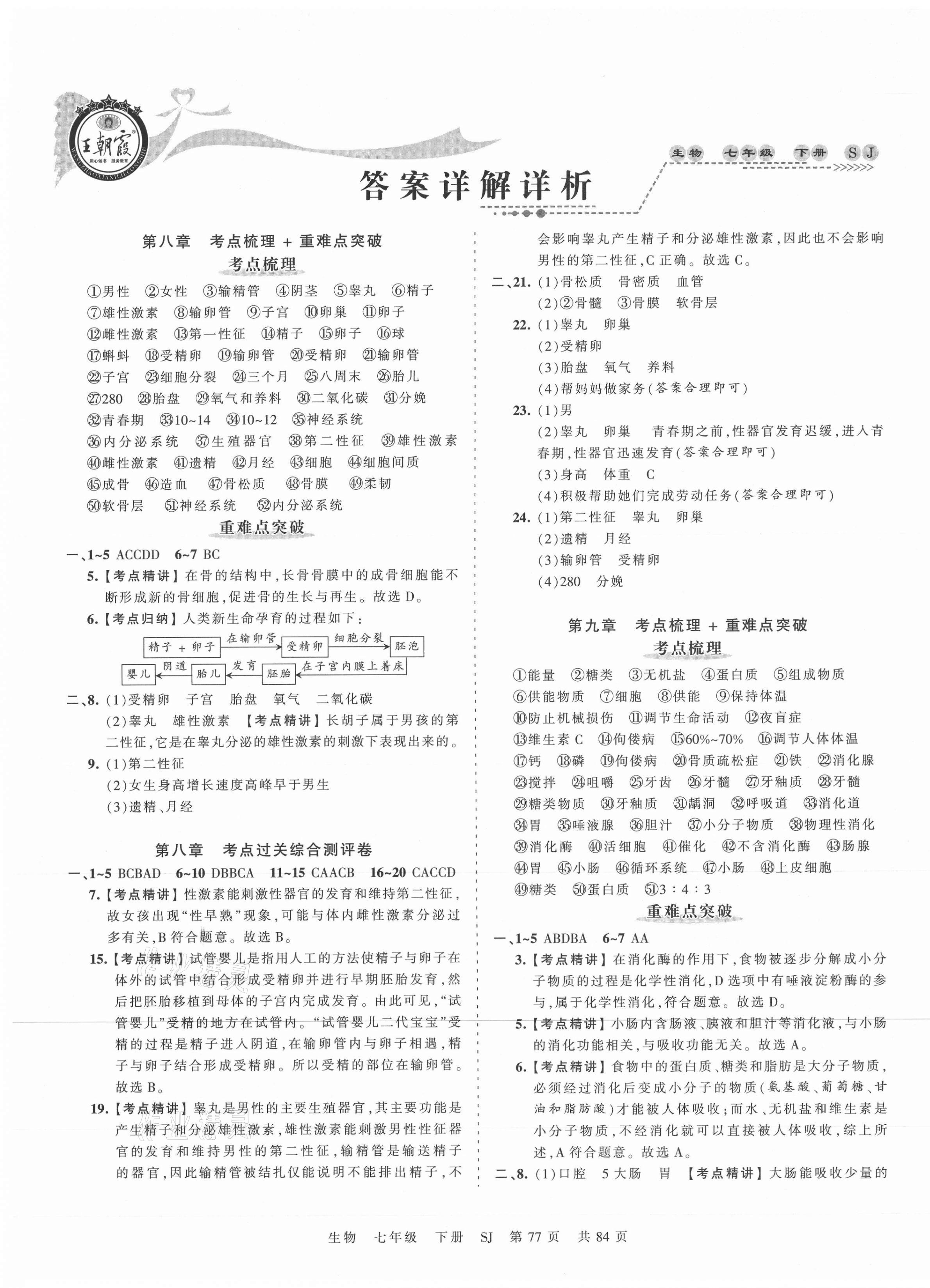 2021年王朝霞考点梳理时习卷七年级生物下册苏教版 第1页