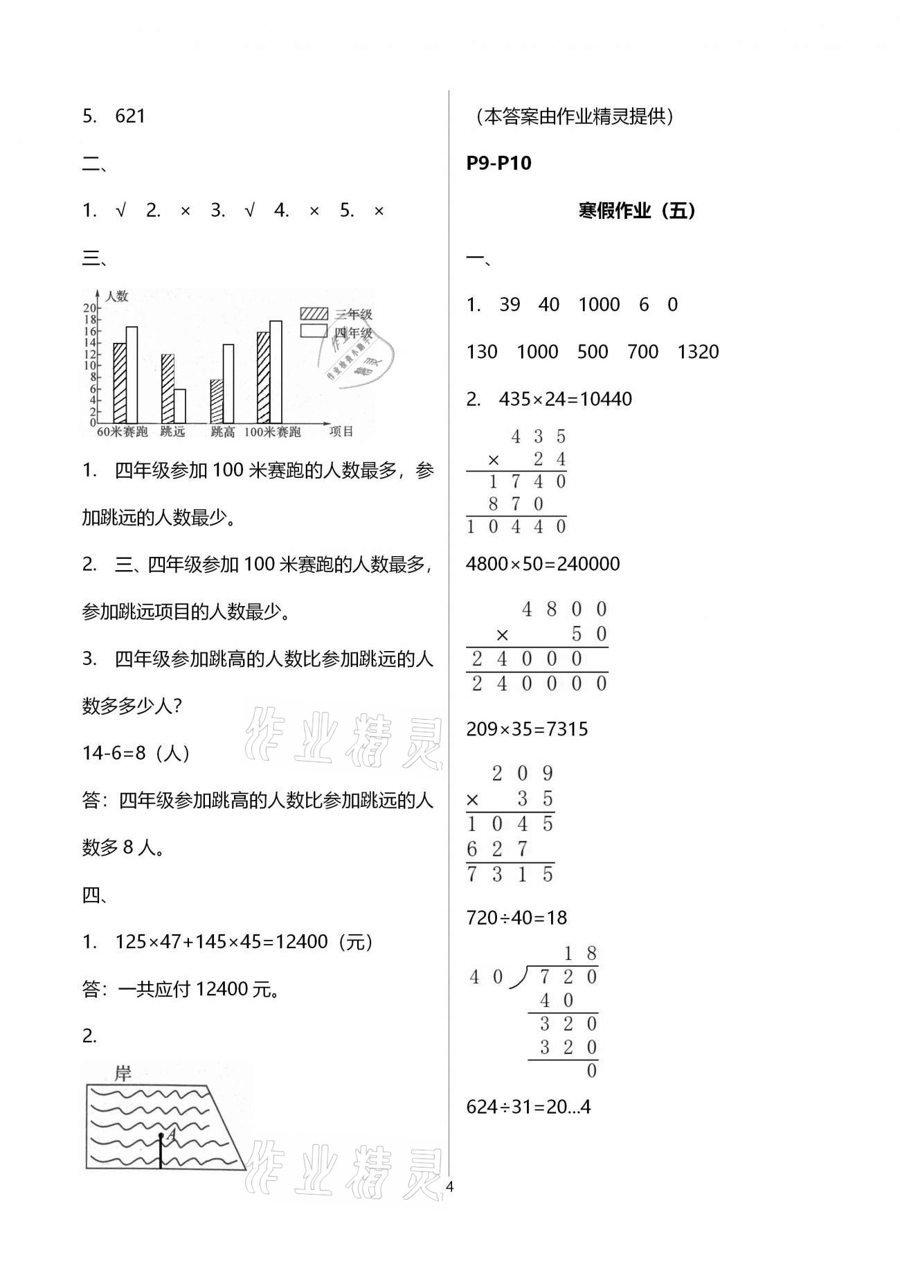 2021年寒假培優(yōu)銜接四年級數(shù)學(xué) 參考答案第4頁